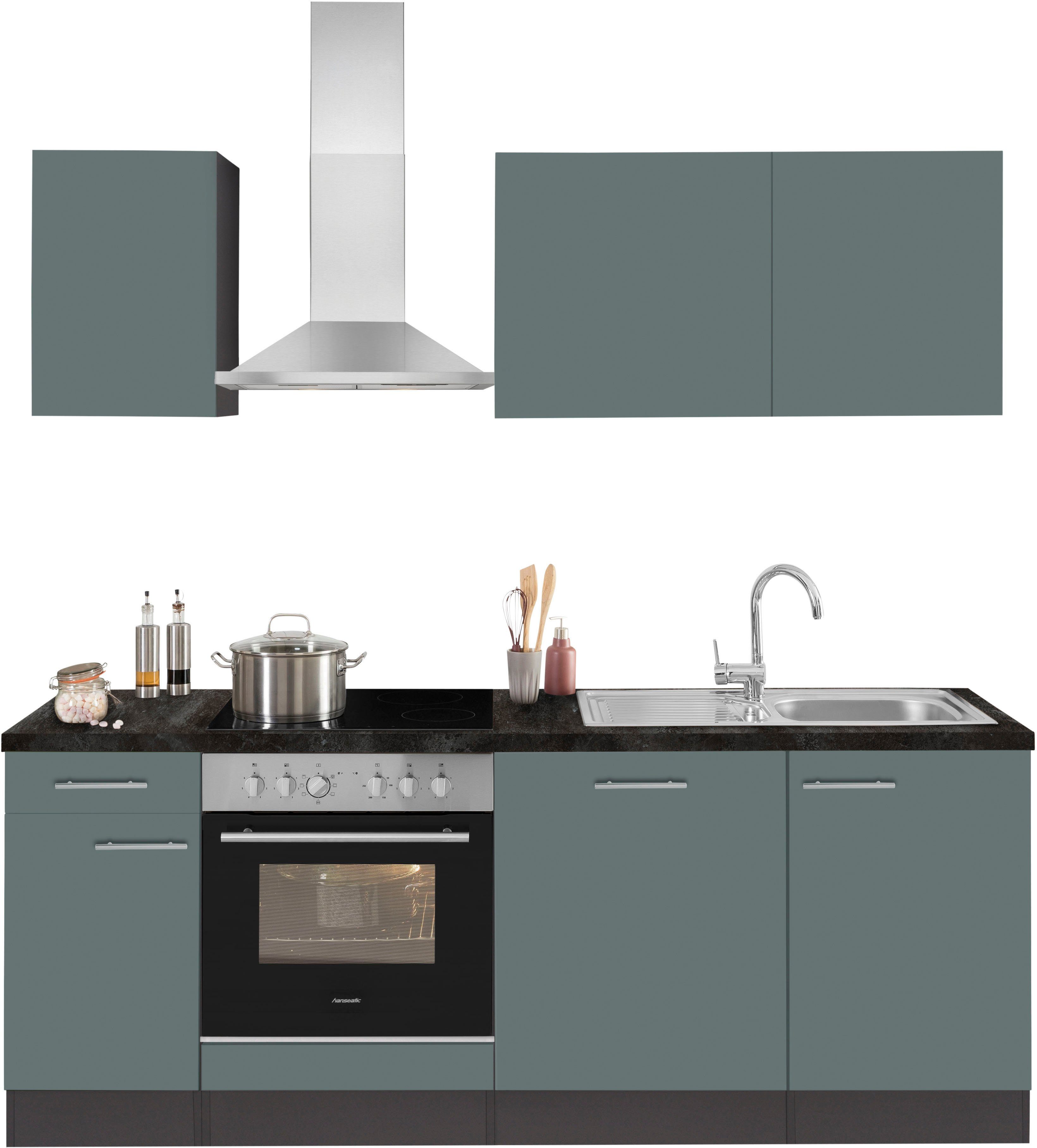 OPTIFIT Küchenzeile Hanseatic-E-Geräten, inkl. Breite 210 Malika, stone Geschirrspüler cm, steingrün/anthrazit-black mit