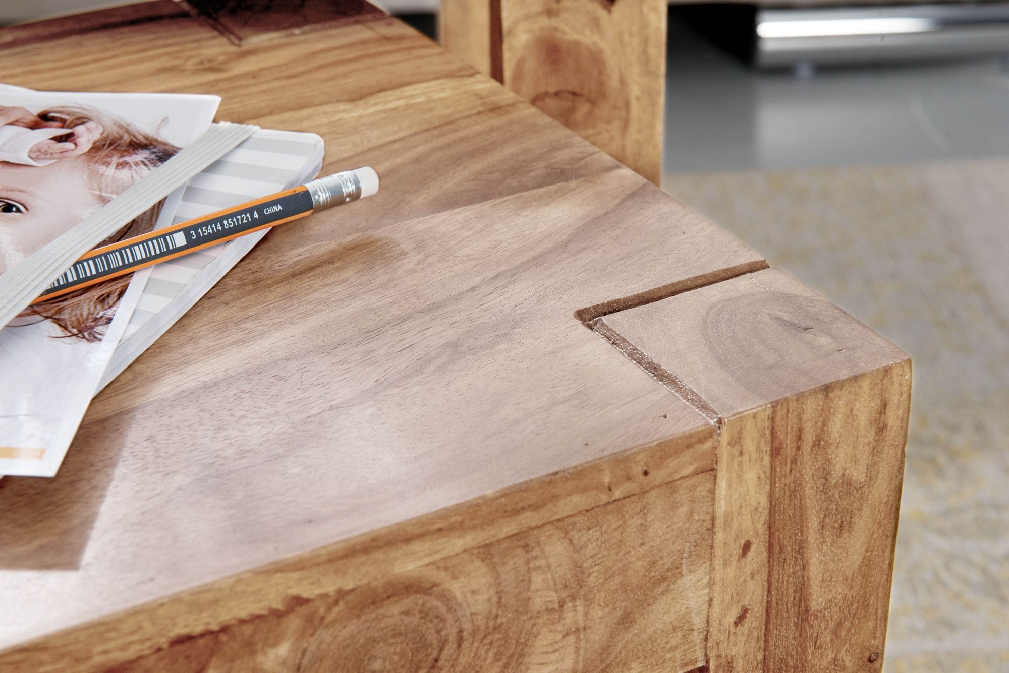 Wohnling Satztisch WL1.444 MUMBAI Wohnzimmertisch 3-teilig Akazie Massivholz Beistellti (Beistelltisch 3er Set Akazie Massivholz Modern), Kleiner Wohnzimmertisch, Sofatisch Couchtisch