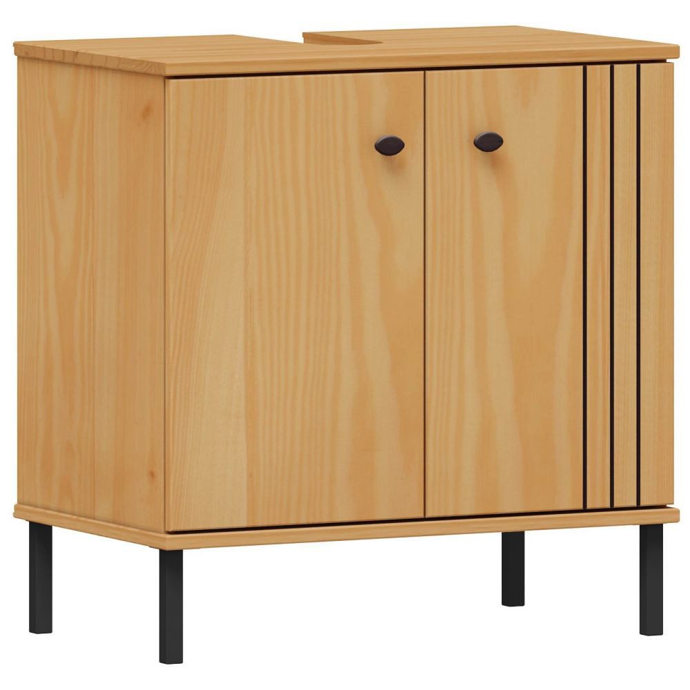 Lomadox Waschbeckenschrank WILLOW-69 Kiefer Massivholz eichefarbig lackiert 62x65x40 cm
