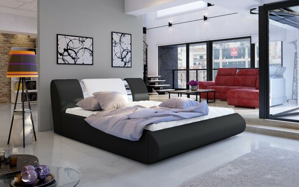 JVmoebel Bett, Luxus Schlafzimmer Bett Polster Design 180x200cm Schwarz/Weiß