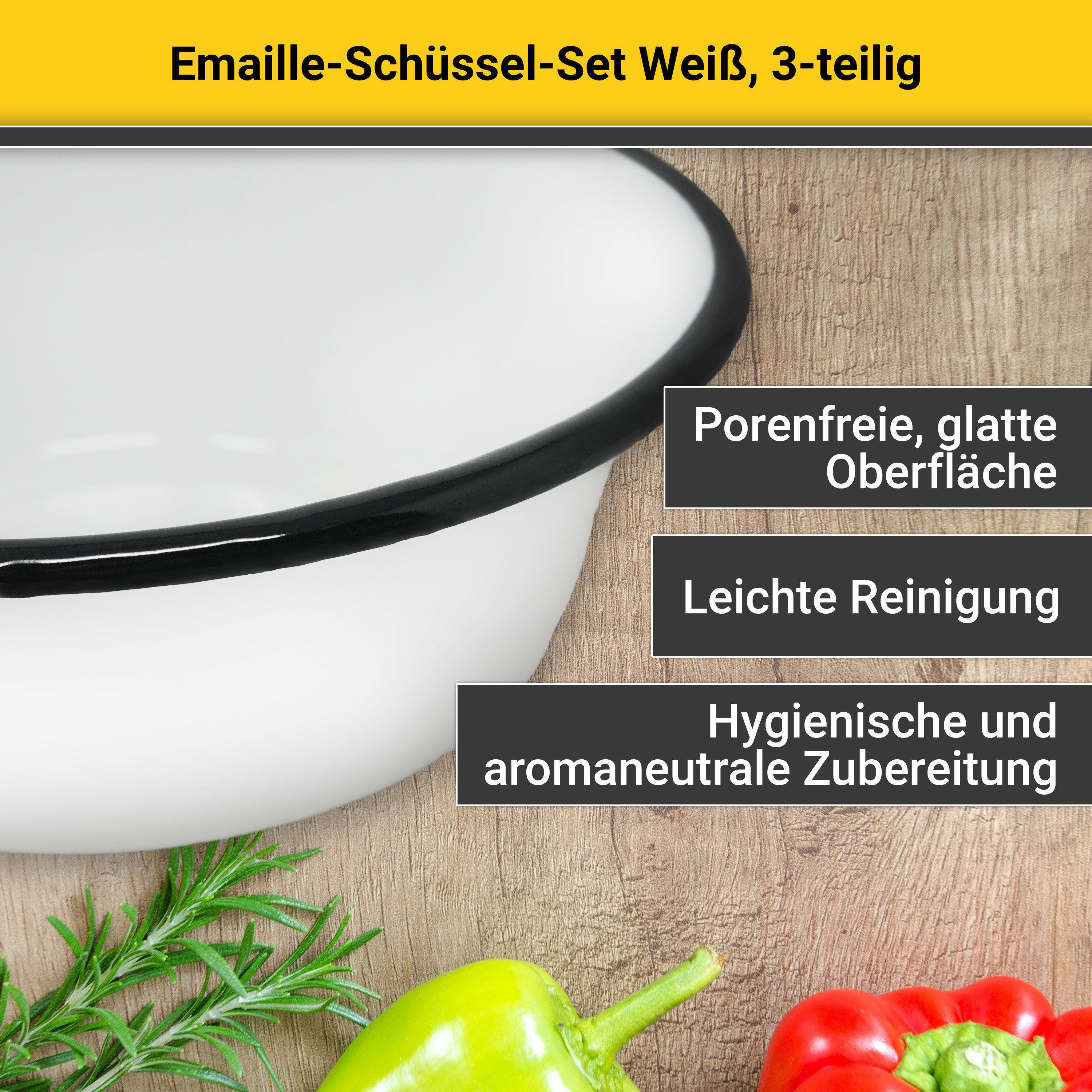 Krüger Schüssel, Emaille, (Set, 3-tlg), 20, 24 und 28 cm