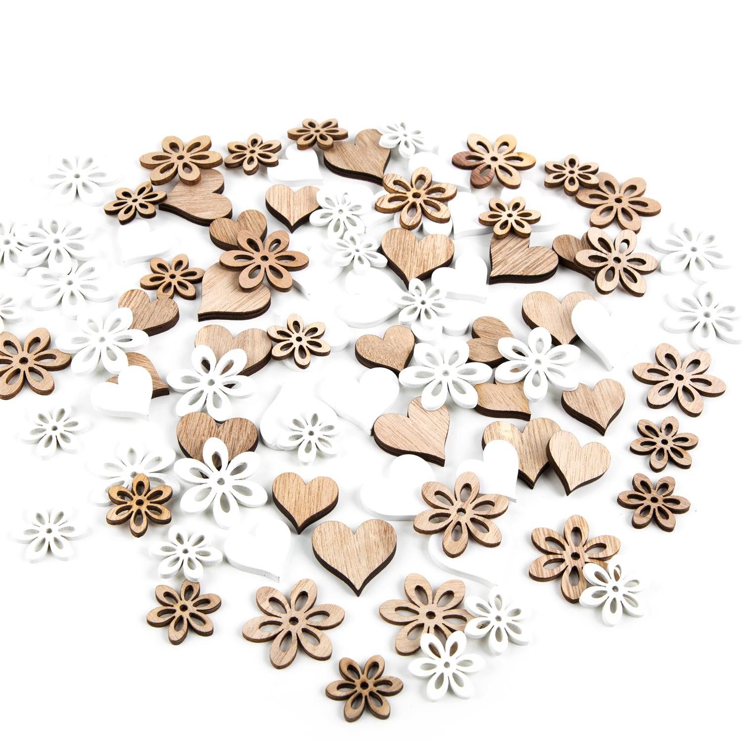 Logbuch-Verlag Dekofigur Streudeko Set 40 Mini Herzen + 45 Blumen in Natur günstig online kaufen