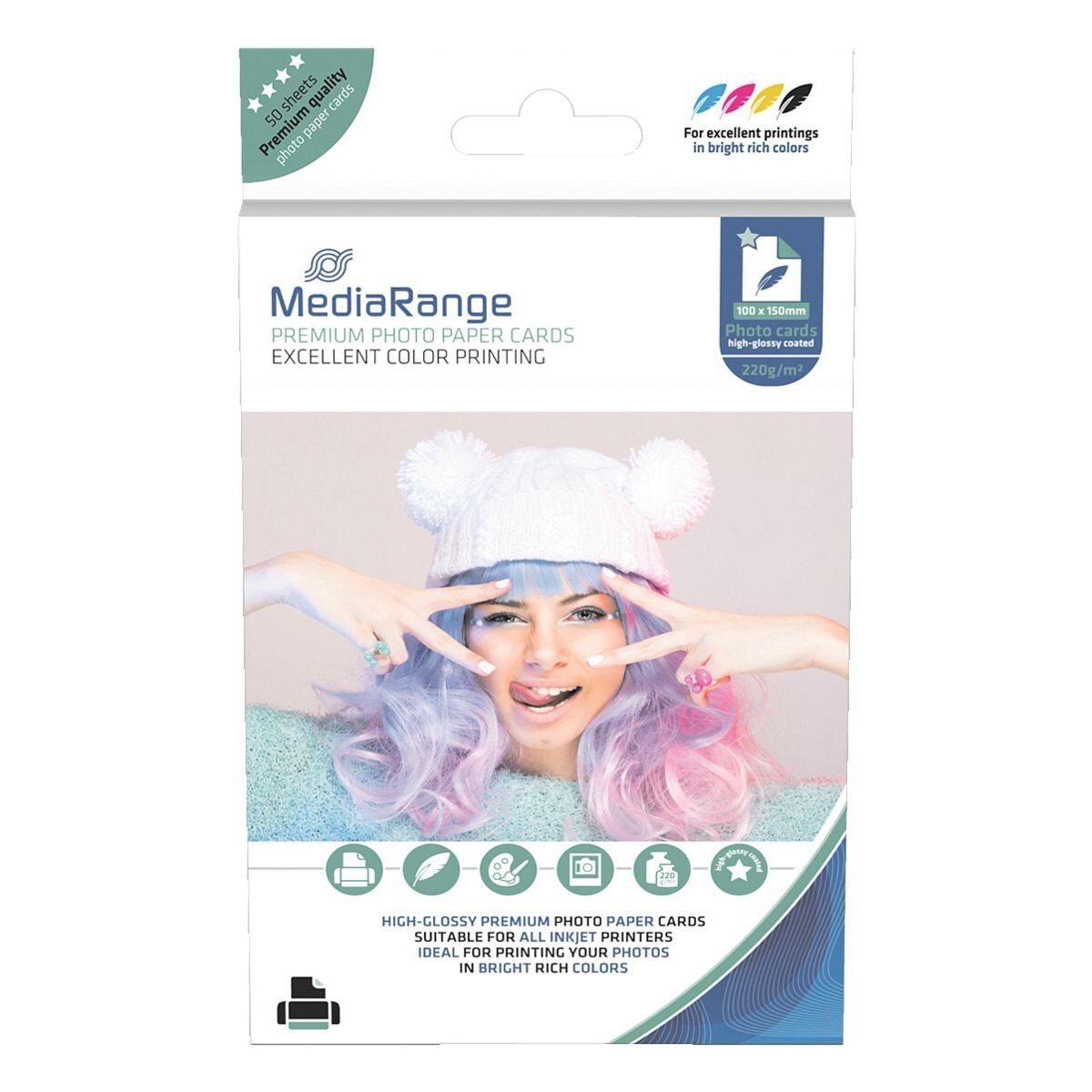 Mediarange Fotopapier MRINK104, Format 10x15 cm, hochglänzend, mit Spezialbeschichtung, 50 Blatt