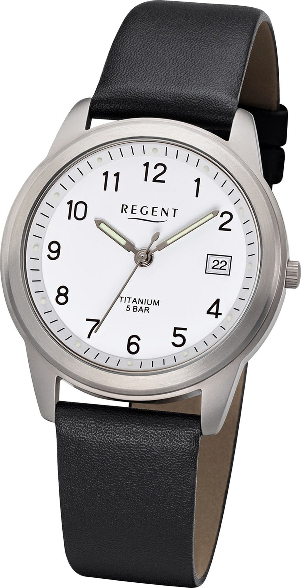 Herren Uhren Regent Quarzuhr D2URF683 Regent Leder Herren Uhr F-683 Analog, Herrenuhr mit Lederarmband, rundes Gehäuse, mittel (