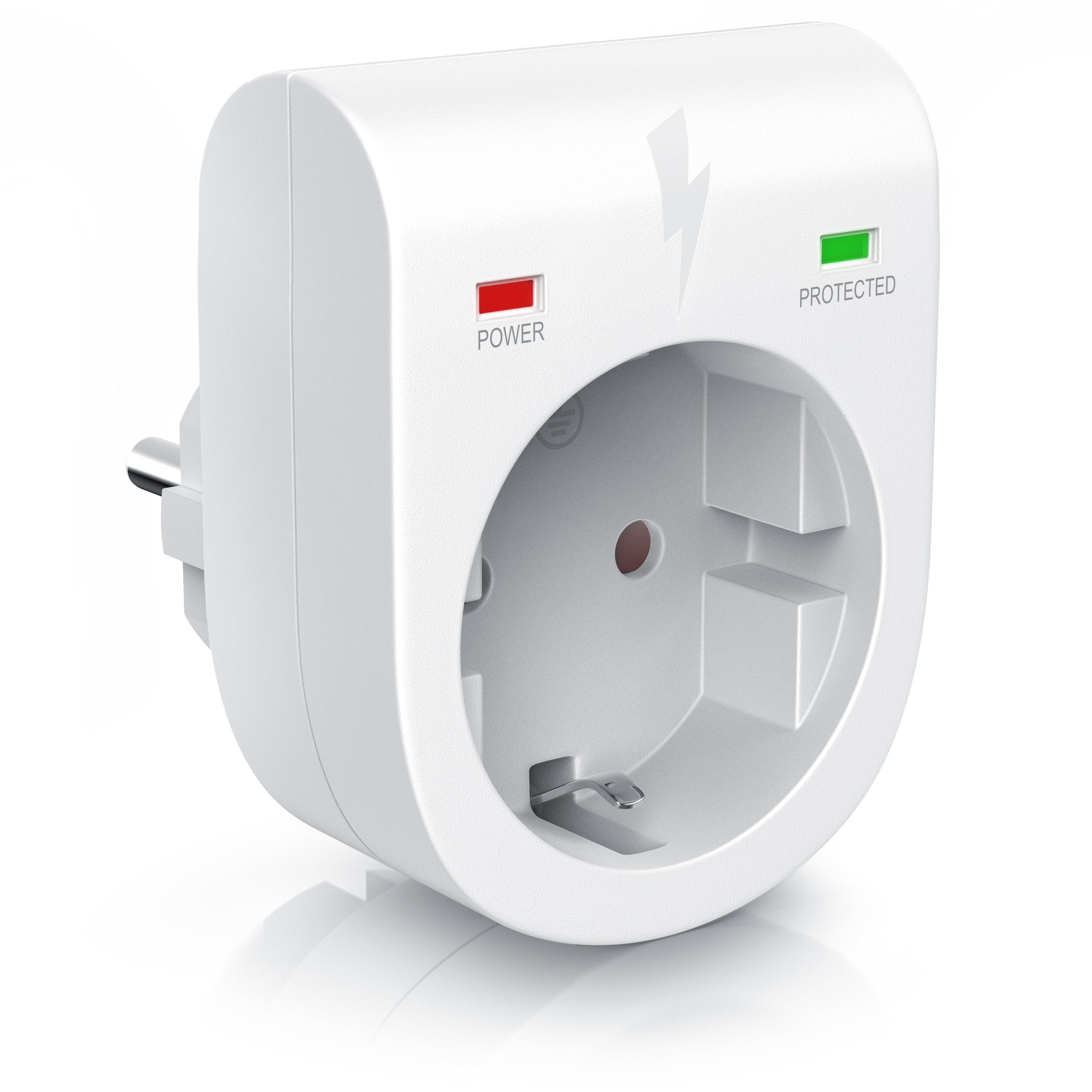 Arendo Steckdose Schuko Überspannungsschutzadapter, LED, Kindersicherung, 3500W, 1-St., IP20, integrierter Berührungsschutz, belastbar bis 16 A, LED-Anzeige