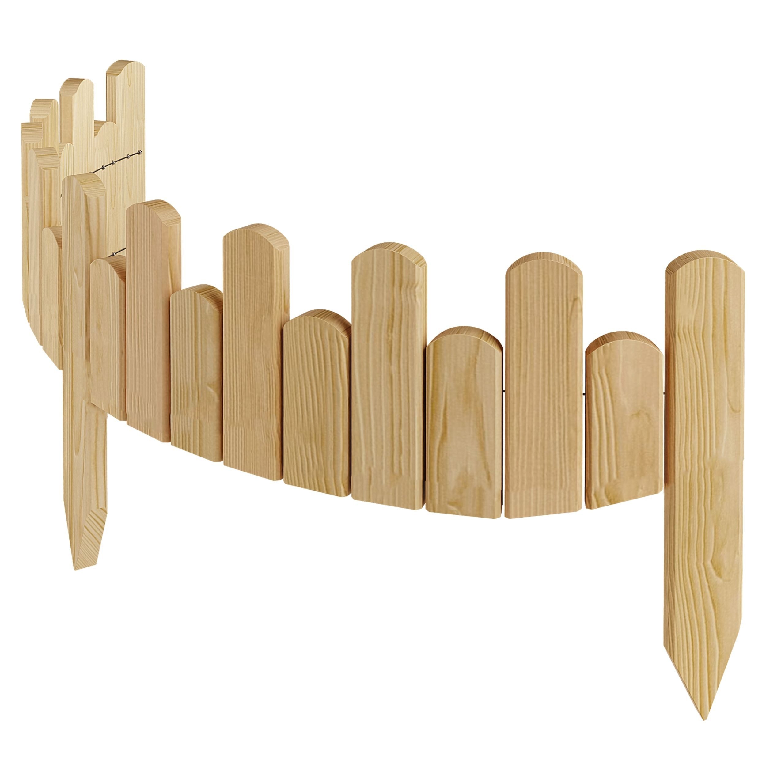 Floranica Palisade Beeteinfassung Rasenkante Flexible Holzzaun Gartenzaun Palisade, LxH: 100x15 cm, Natur, Rasenkante, Begrenzung von Blumenbeeten, Kräutergarten und Gartenwegen