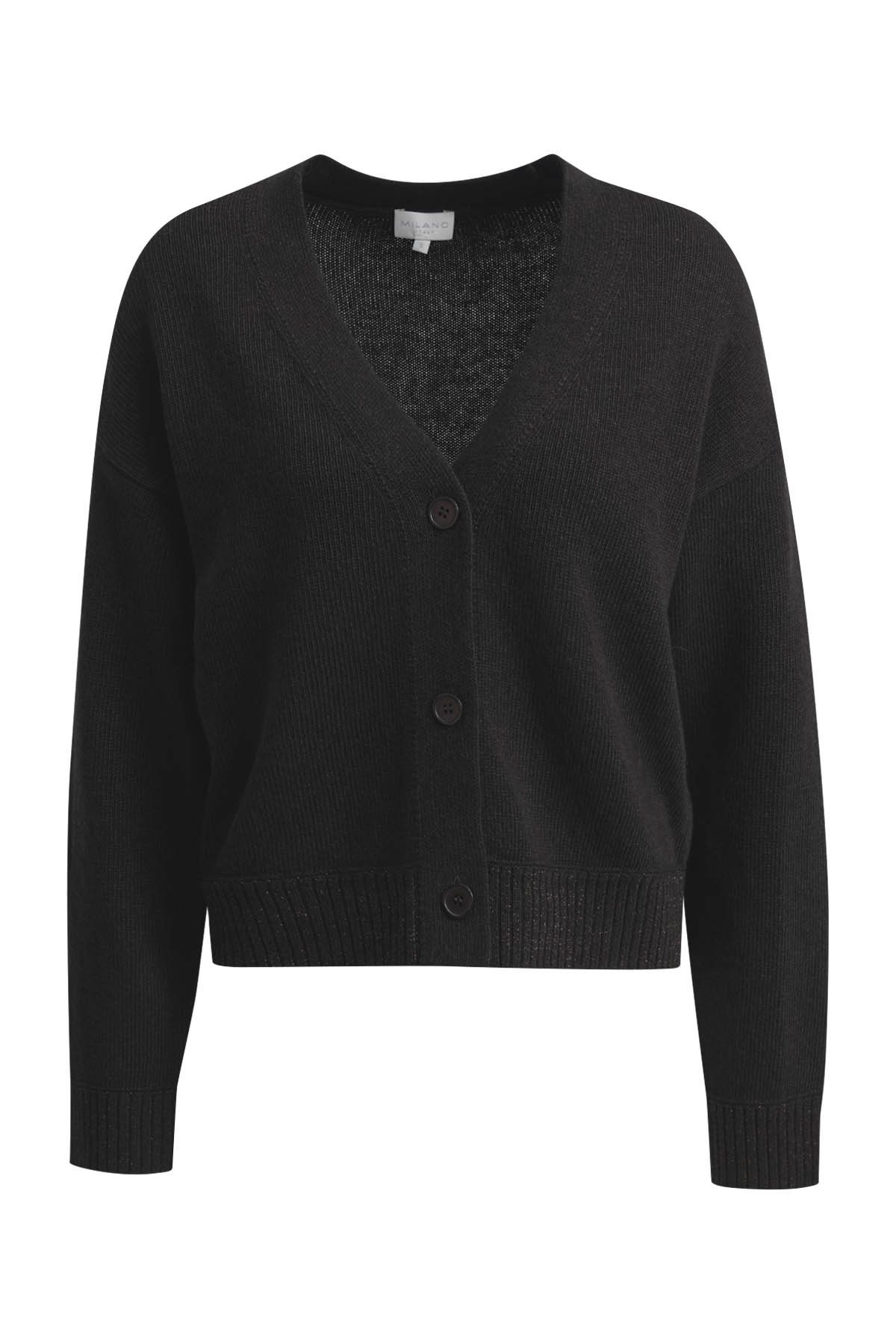 Milano Italy Strickjacke Milano Italy Damen‑Cardigan – Dunkelbraun mit V‑Ausschnitt (1-tlg)