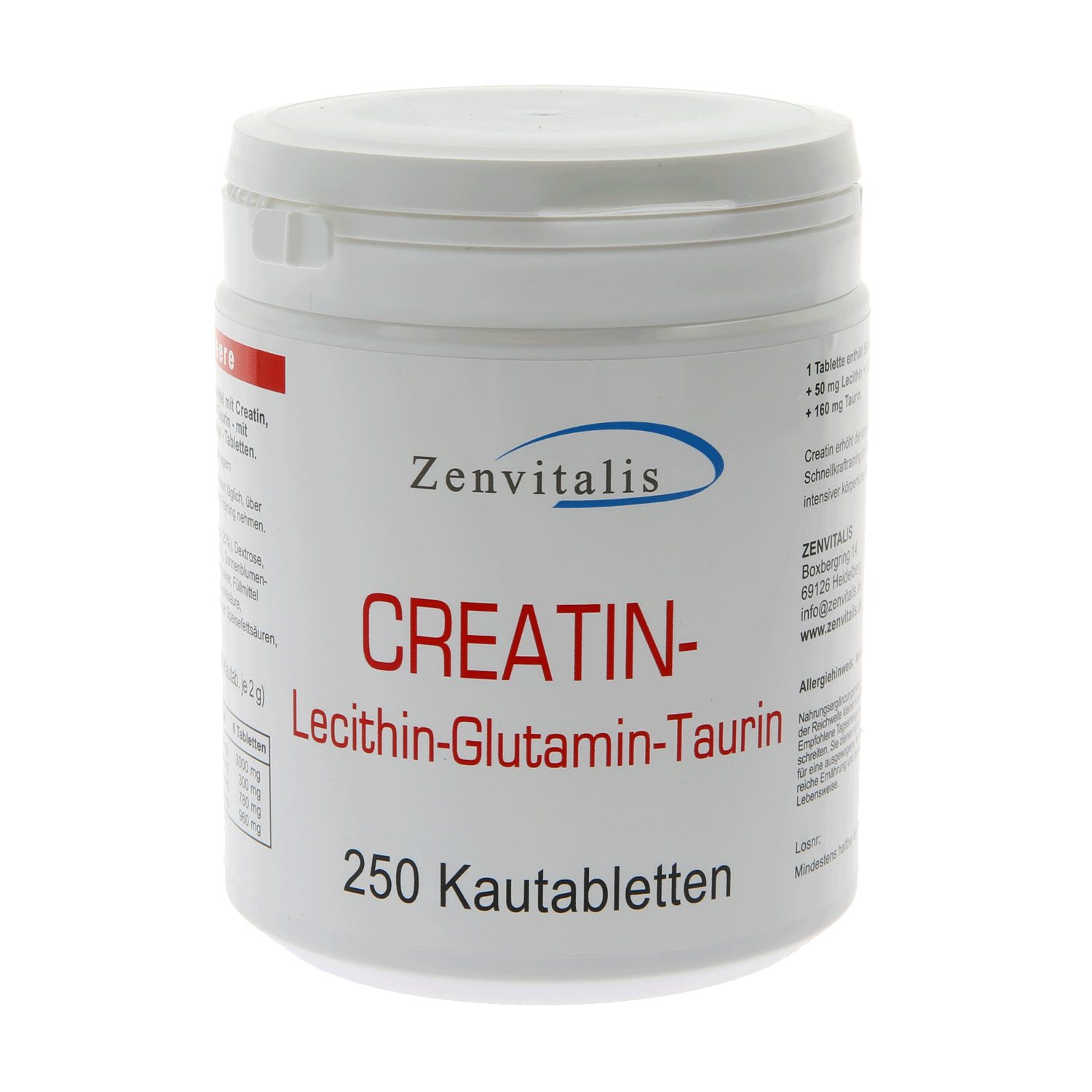 Zenvitalis Zenvitalis Creatin Lecithin Glutamin Taurin - 250 Kautabletten Kautabletten, 250 er 250 St., 500 g, vegan, glutenfrei, laktosefrei, ohne Konservierungsstoffe