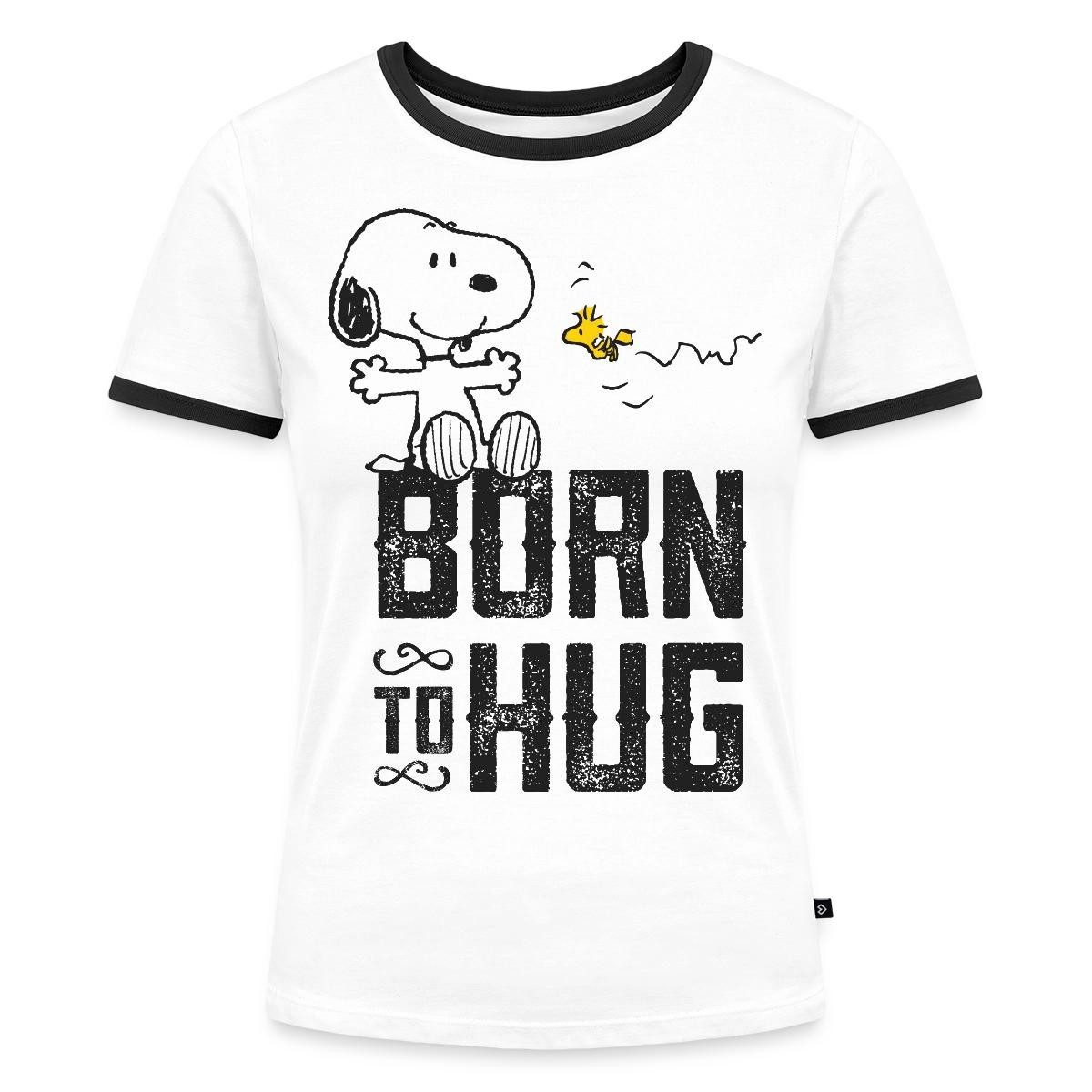 Spreadshirt T-Shirt Peanuts Snoopy Born To Hug Woodstock Frauen Kontrast T-Shirt (1-tlg)