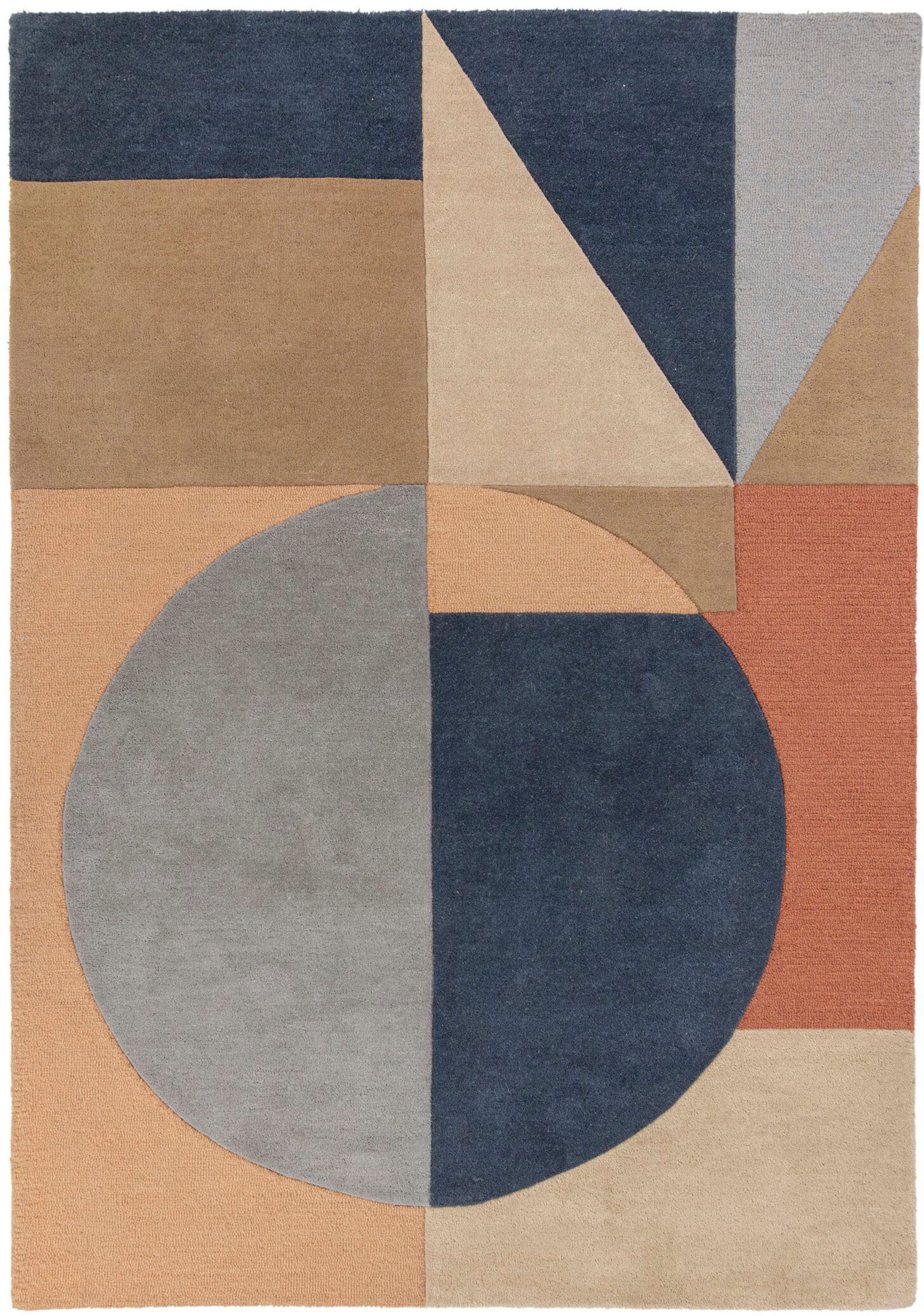 FLAIR RUGS Wollteppich Esre, aus 100% Wolle, rechteckig, Höhe: 9 mm, geometrisches Design, handgearbeiteter Konturenschnitt, Wohnzimmer