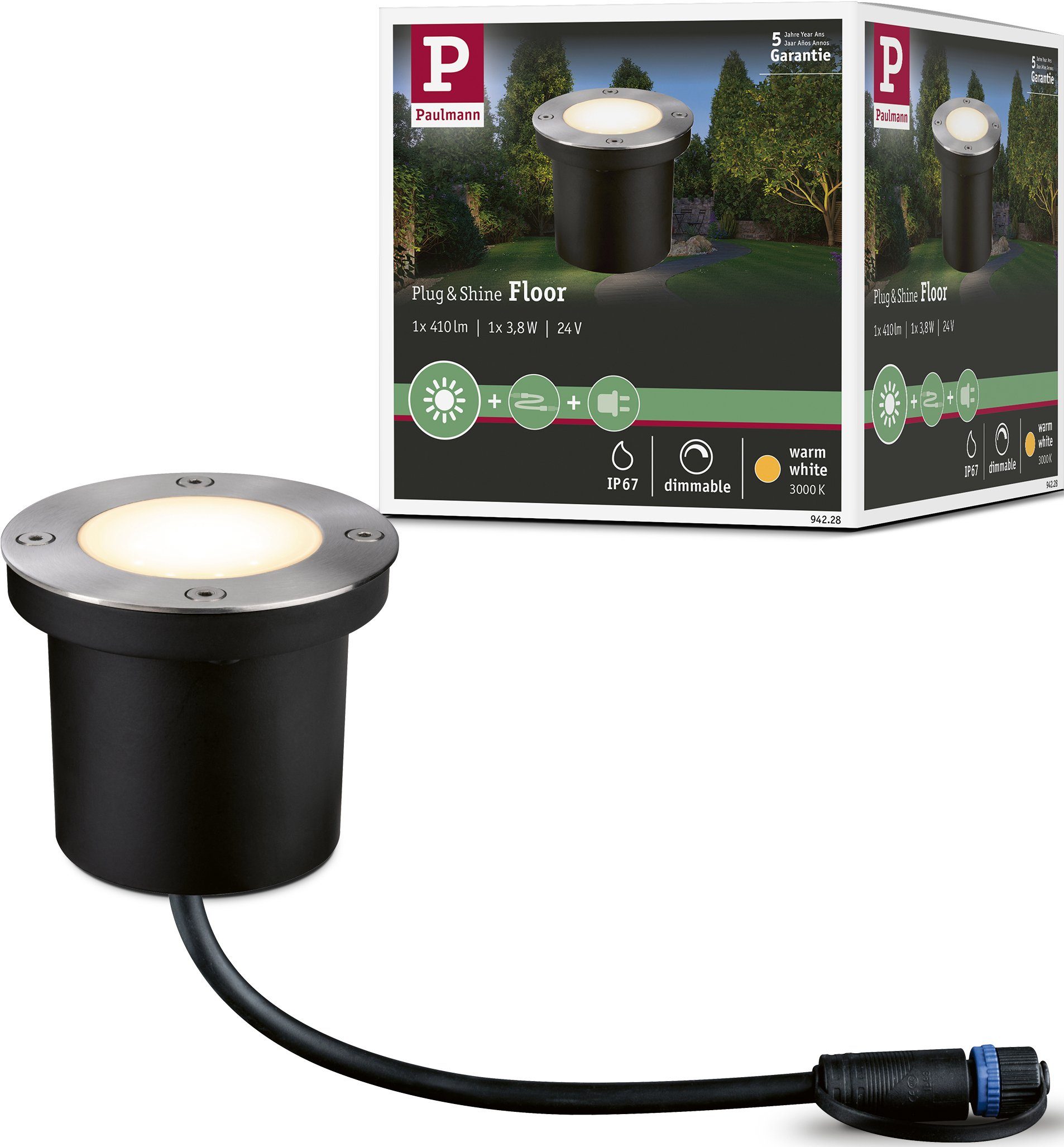 Paulmann LED Gartenstrahler Plug & Shine, Plug & Shine, LED fest integriert, Warmweiß, LED-Modul, IP65 3000K 24V