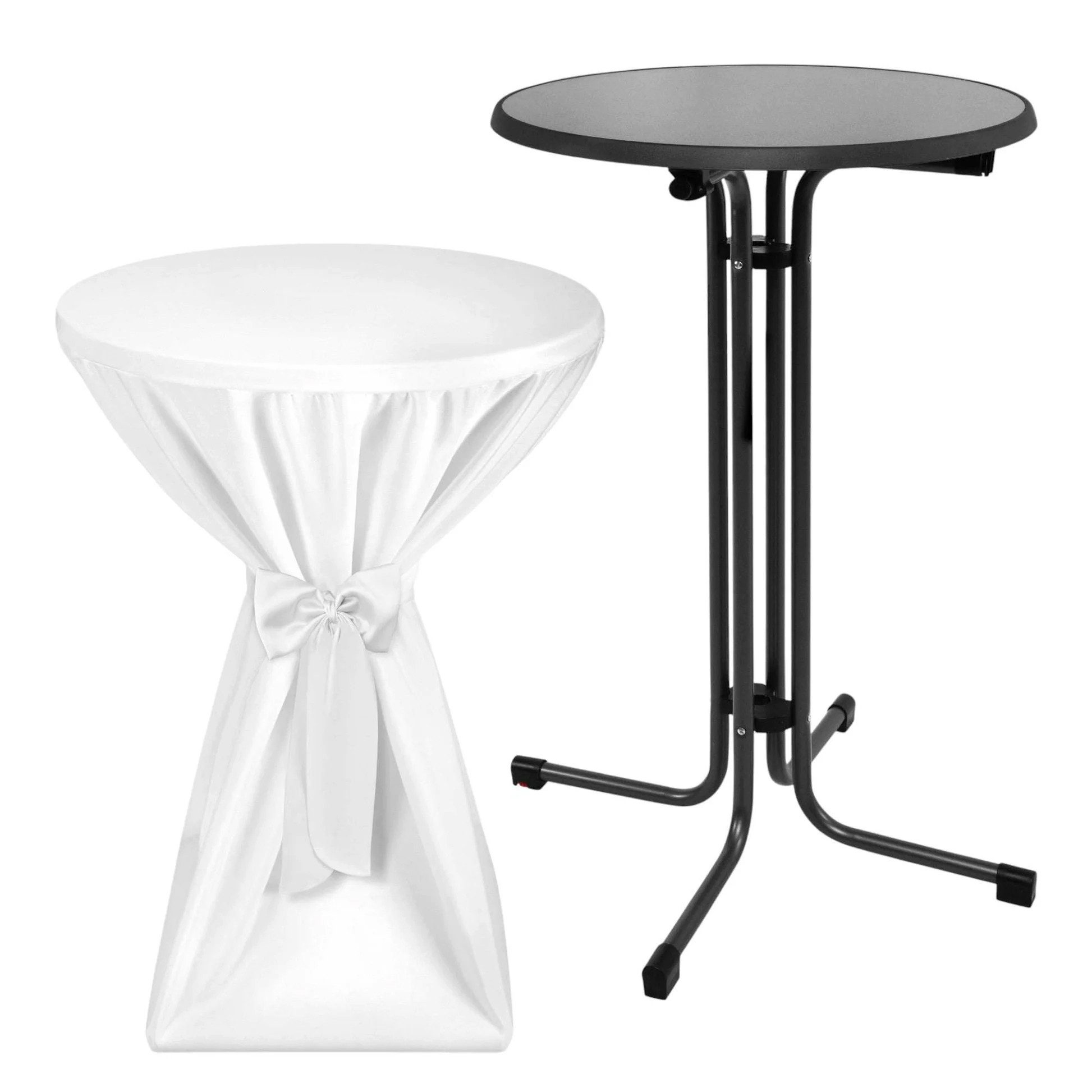 Beautissu Stehtisch Outdoor Stehtisch Sylt, klappbar, Ø80cm, Weiß, mit Husse, Platzsparender Bistrotisch in Gastro-Qualität