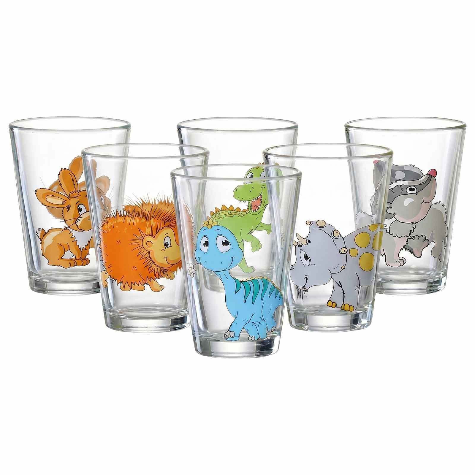 Ritzenhoff & Breker Kinderbecher Dino und Waldtiere Kindergläser 200 ml 6er Set, 6-tlg., Glas