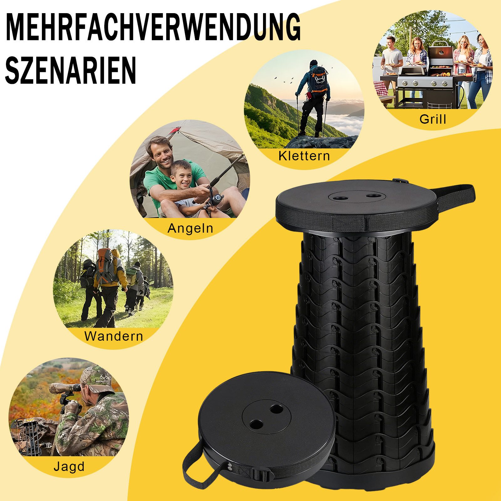 AKKEE Klappstuhl Tragbarer Klappstuhl Klapphocker Hocker Tragkraft 180 kg, höhenverstellbar und stabil – Bild 2 von 5