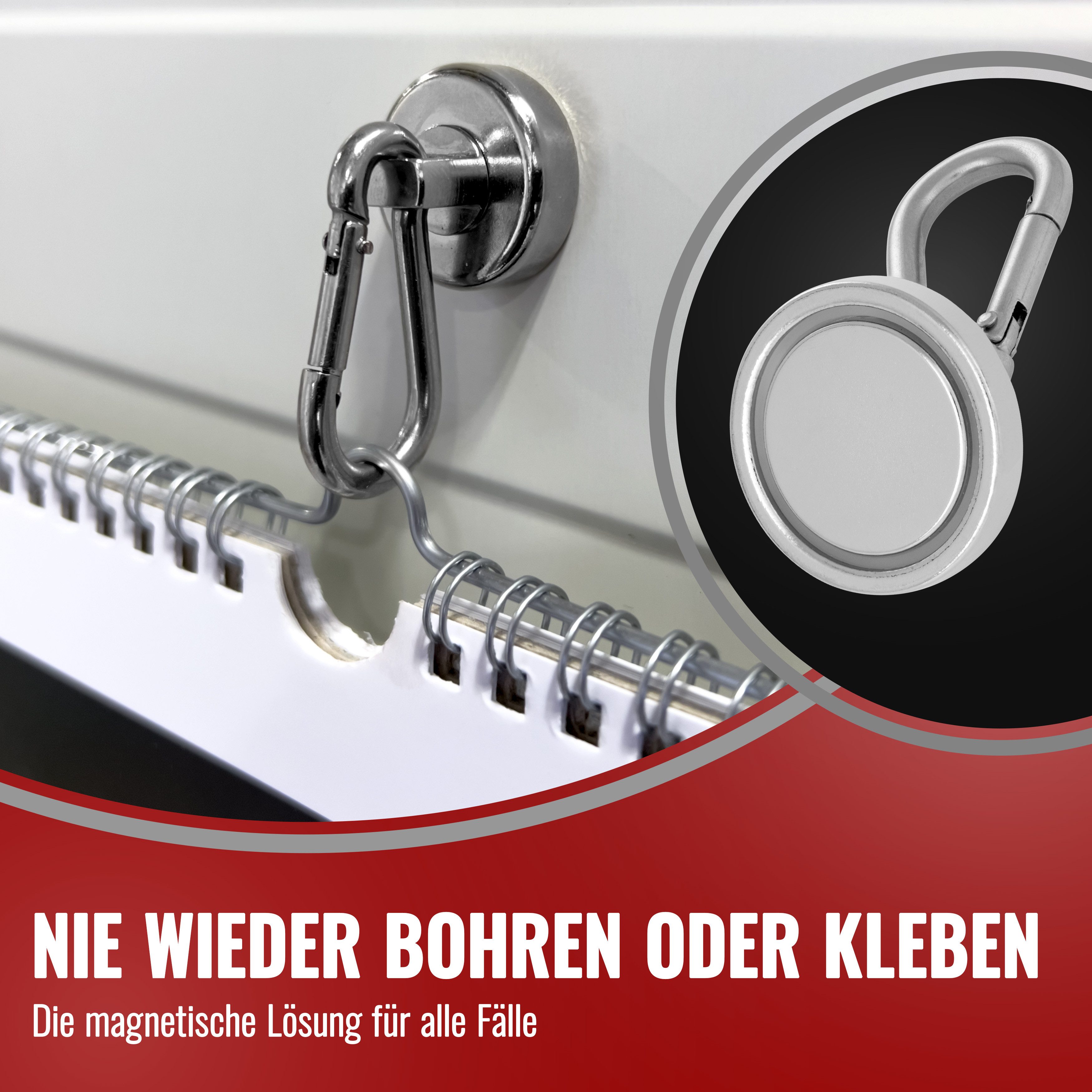 Poppstar Wandhaken Magnet-Karabiner stark, für Wand oder Decke, (2-St), Neodym Haken-Magnete mit drehbarem, abnehmbarem Karabiner – Bild 5 von 5