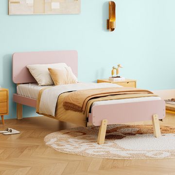 IDEASY Einzelbett Kinderbett, 90 x 190, Einzelbett aus Massivholz, grau/weiß/rosa, (Gewichtskapazität: 150 kg), geeignet für Schlafzimmer, Kinderzimmer, einfacher Aufbau