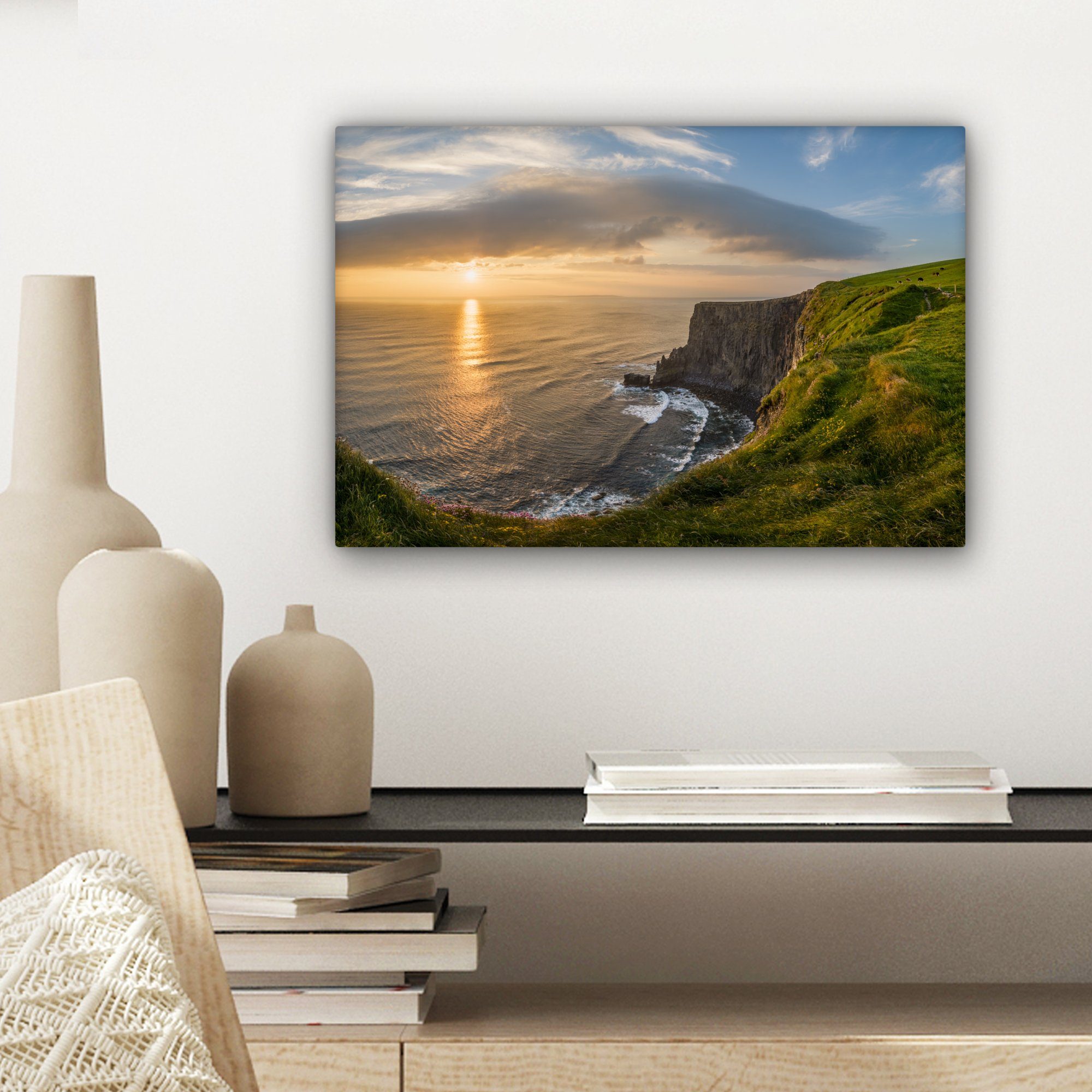 of Moher, über irischen Aufhängefertig, 30x20 St), Cliffs cm OneMillionCanvasses® Graue (1 Leinwandbild Wanddeko, Wandbild Wolken Leinwandbilder, den