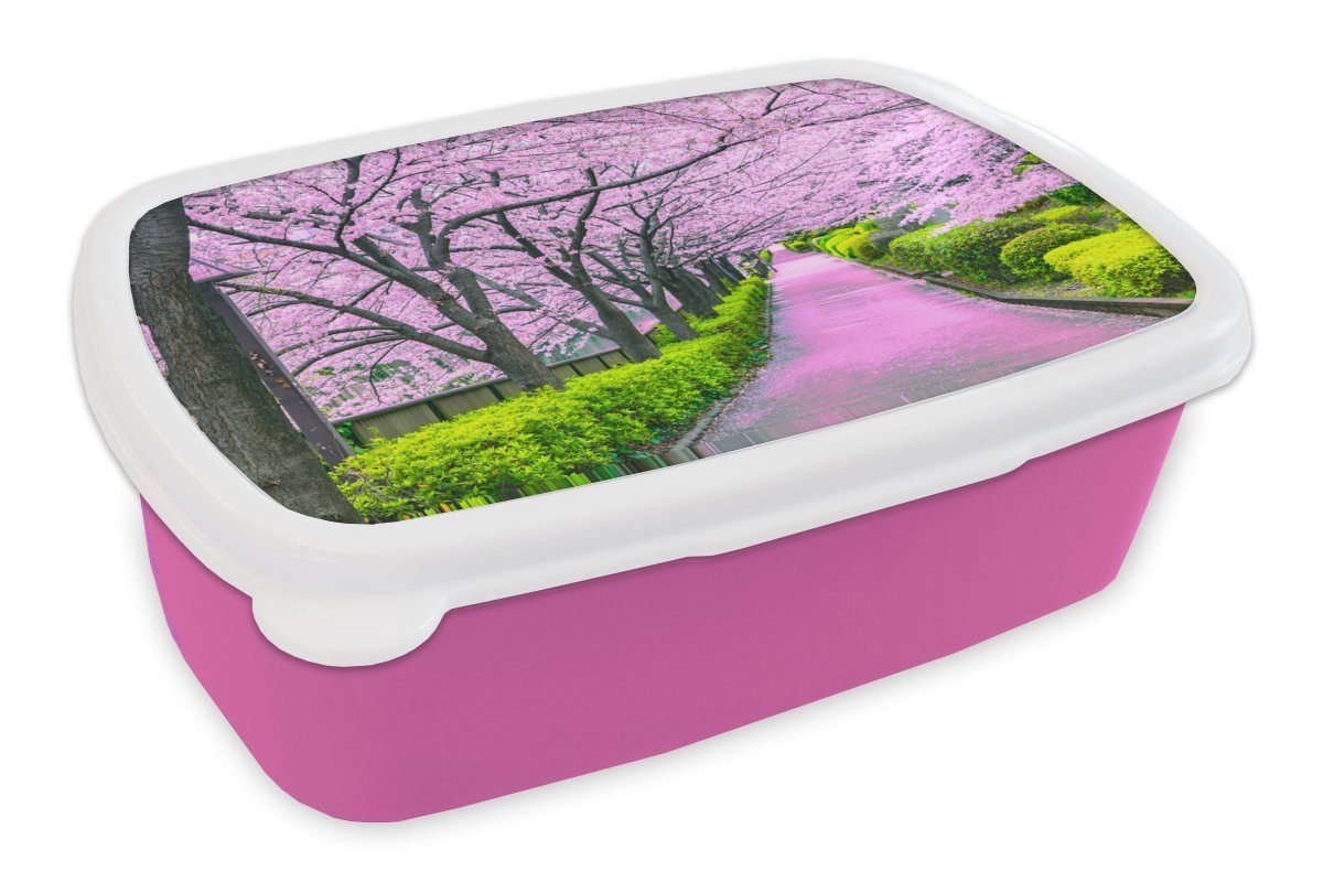 MuchoWow Lunchbox Sakura - Snackbox, Kunststoff, Mädchen, Brotbox (2-tlg), Kunststoff Erwachsene, für Kinder, Japan rosa Brotdose - Frühling