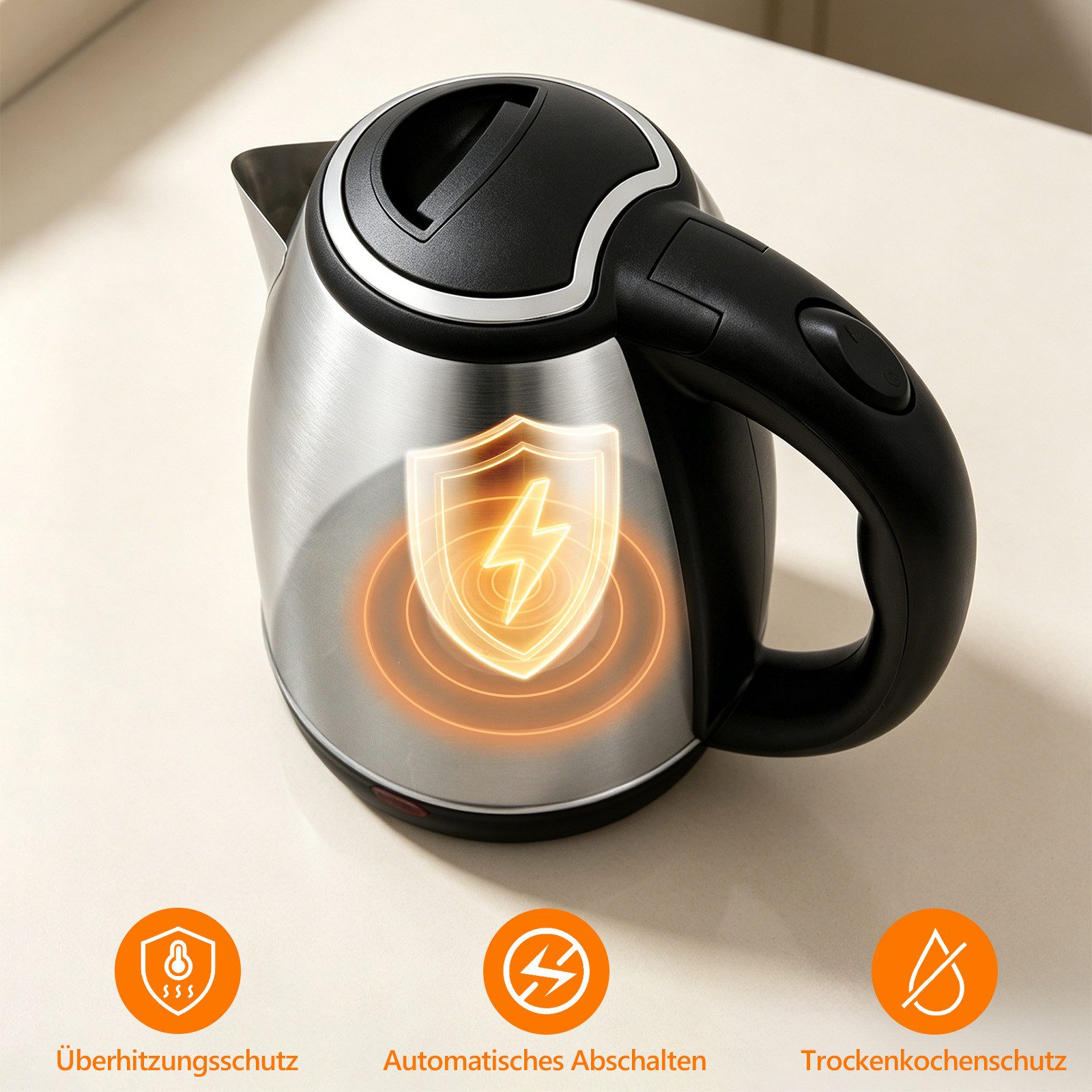 OZAVO Wasserkocher Edelstahl Wasserkocher 1.8L 1500W mit Kalkfilter und 360°-Basis, 1500 W, Abschaltautomatik,Trockenlaufschutz,100% BPA Frei