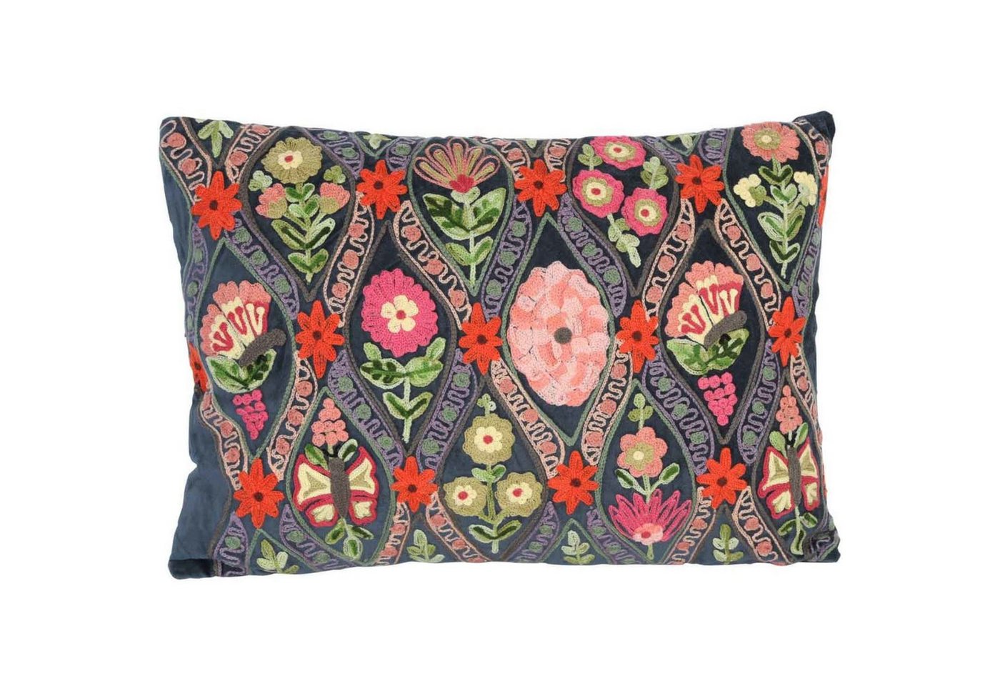 Casa Moro Dekokissen Samt Kissen Jolina 48x30 mit Blumen & Schmetterlingen bestickt, Kissenhülle mit Füllung