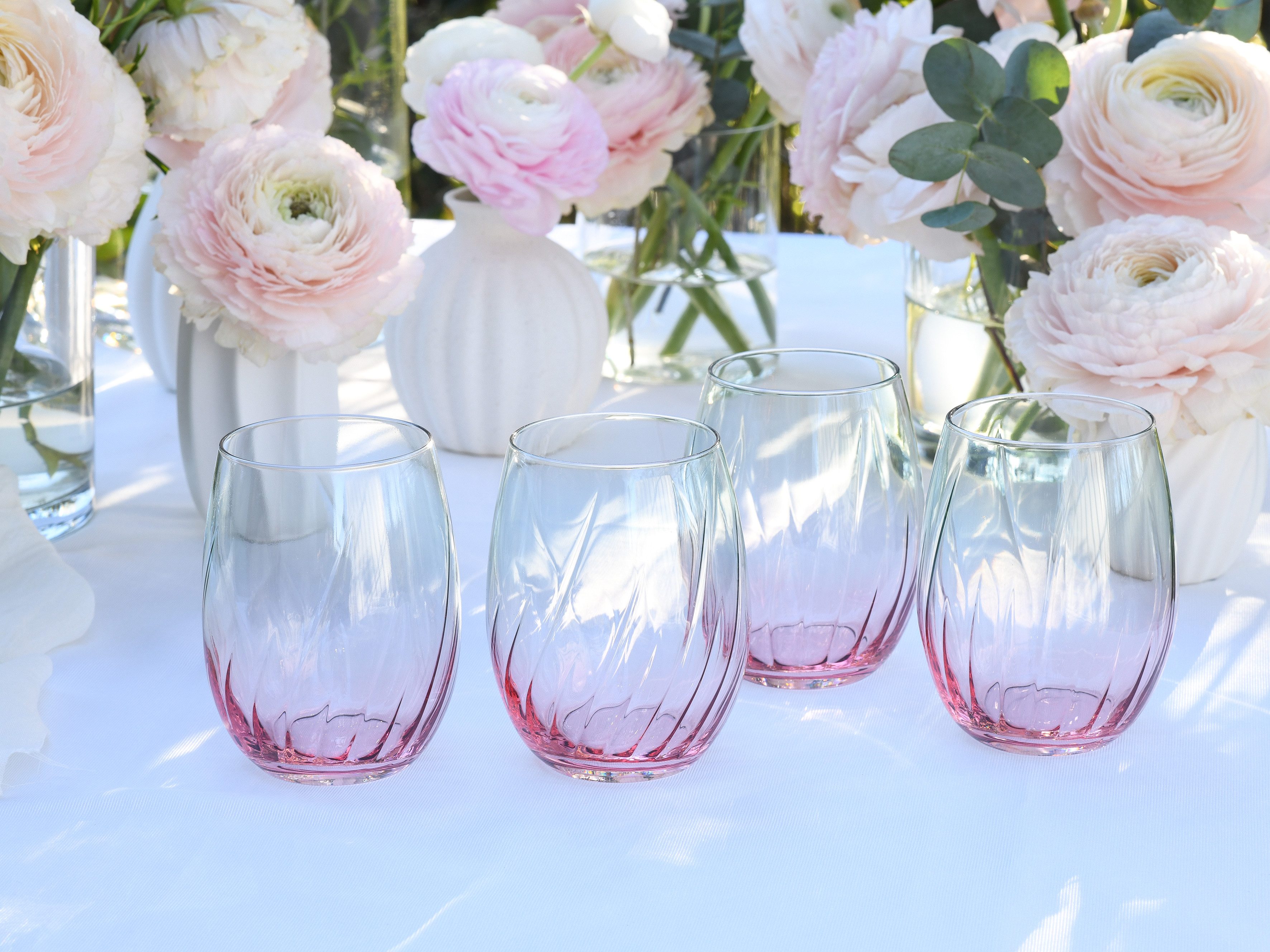 CreaTable Longdrinkglas Swirly Spring, Longdrinkgläser-Set, 4-tlg., 4-tlg., Glas, Rillen Relief, Modern, Sommerlich, Leicht