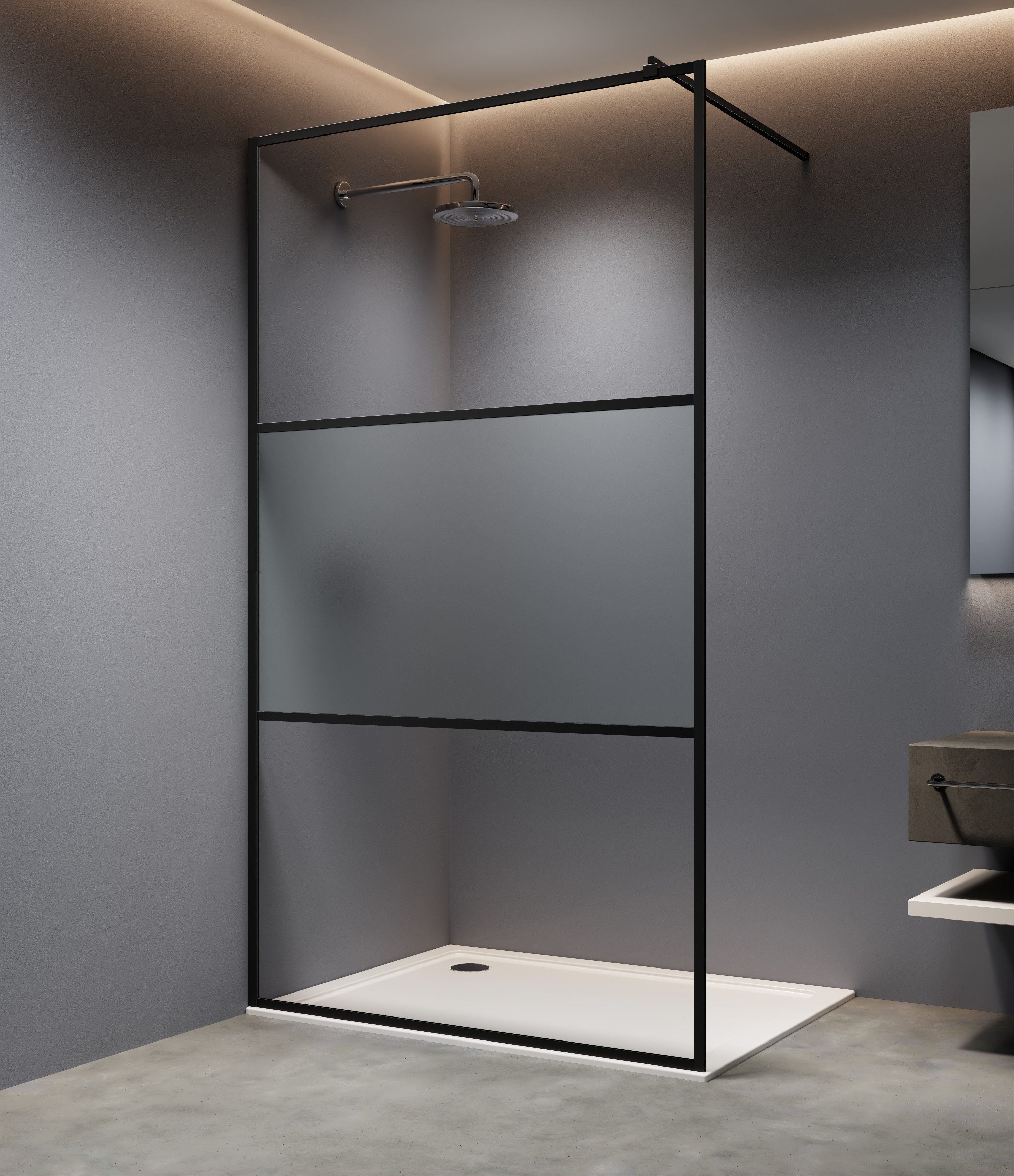 welltime Walk-in-Dusche Walk-In Foggy Black, Sicherheitsglas, Milchglaseins günstig online kaufen