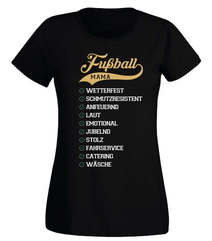 G-graphics T-Shirt Damen T-Shirt - Eigenschaften einer Fussballmama mit trendigem Backprint, Slim-fit, Aufdruck auf der Rückseite, Spruch/Sprüche/Print/Motiv, für jung & alt
