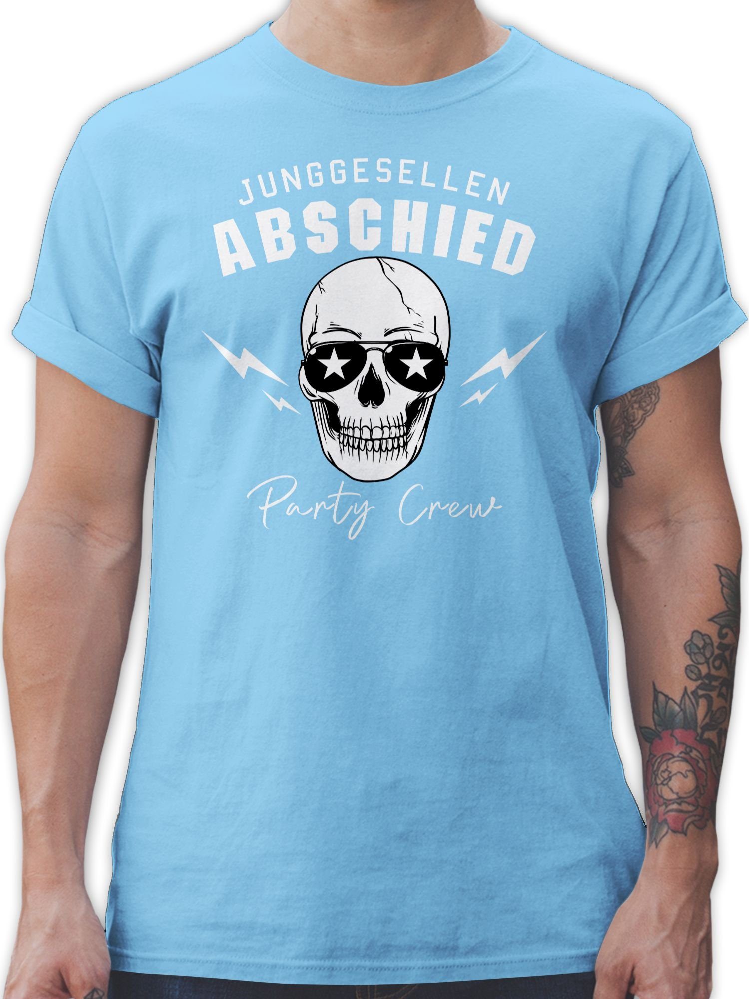 Shirtracer Hellblau Totenkopf Party T-Shirt 03 Abschied Crew Junggesellen Männer weiß JGA