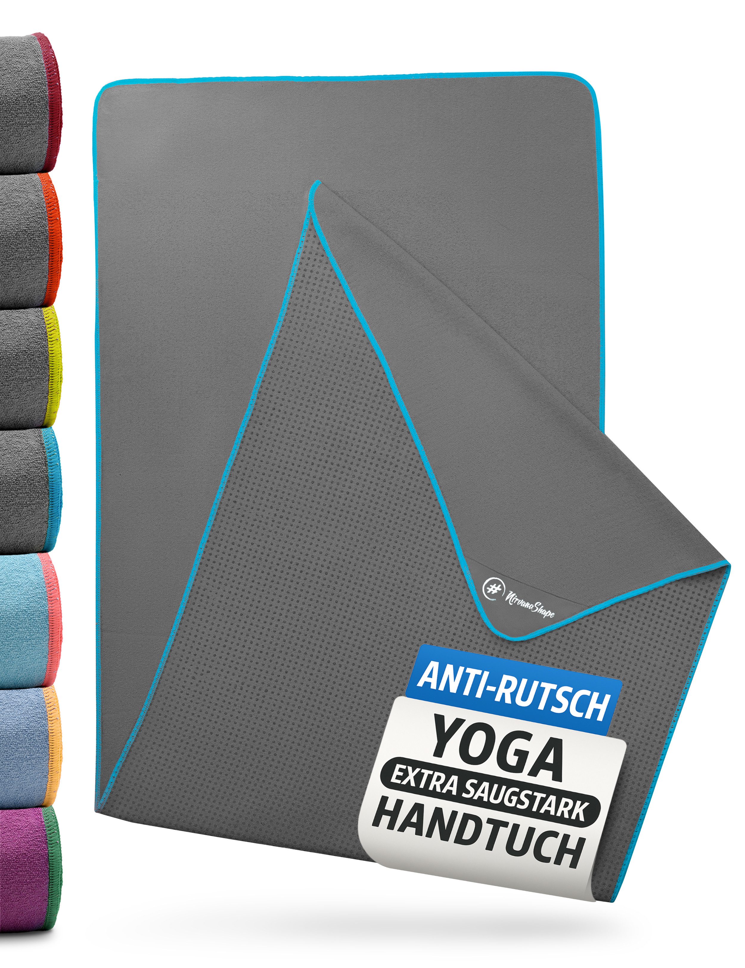 NirvanaShape Sporthandtuch Yoga Handtuch mit Antirutsch-Noppen, Yogatuch-Auflage für Yogamatte, Microfaser, +Yoga Einführungs eBook, Yogatuch-Auflage Saugstark, Hygienisch