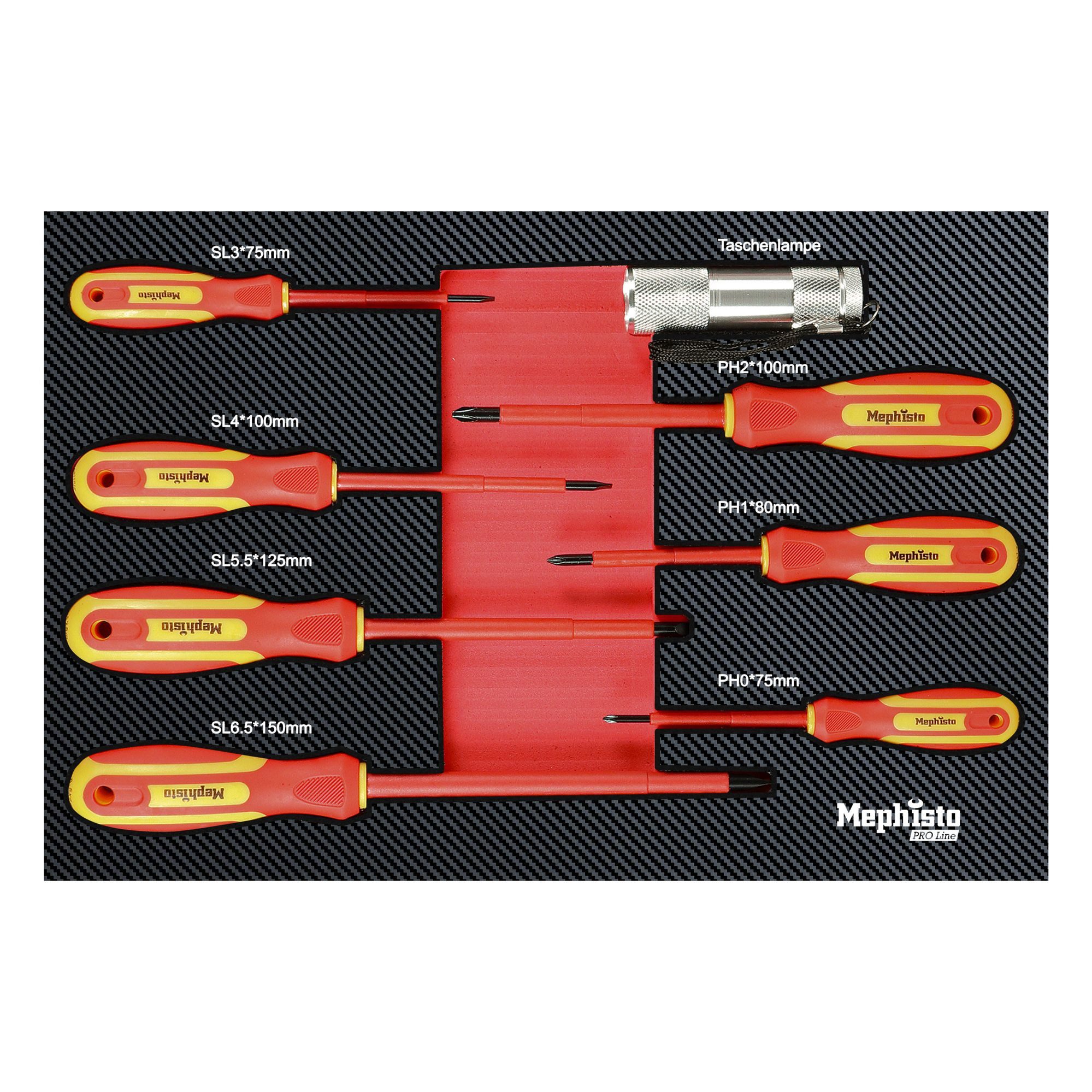 Mephisto-Tools Werkzeugset, (Set), metrisch, inkl. Soft Inlay in Carbon-Optik