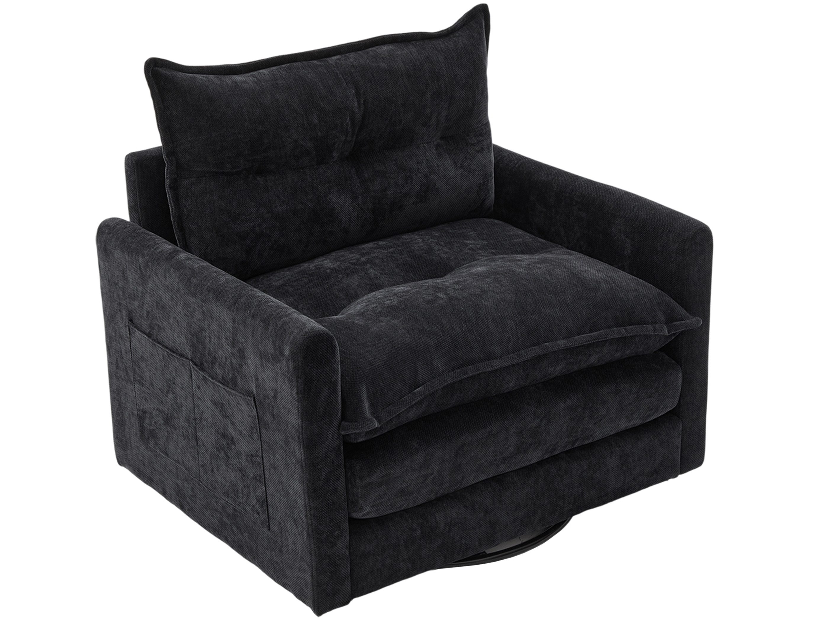 SeedWave Drehsessel Moderner Chenille Polstersessel mit 360° Drehfunktion, Seitentaschen, Armlehnstuhl mit Schaum-Polsterung, Rückenkissen, Sitzkissen