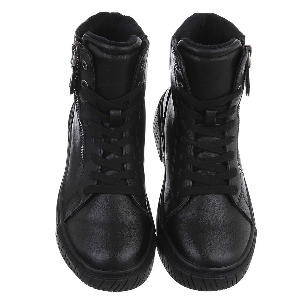 Ital-Design Damen Halbschuh mit Reißverschluss und Schnürung Schnürstiefelette (90598702) Flach Stiefeletten in Schwarz