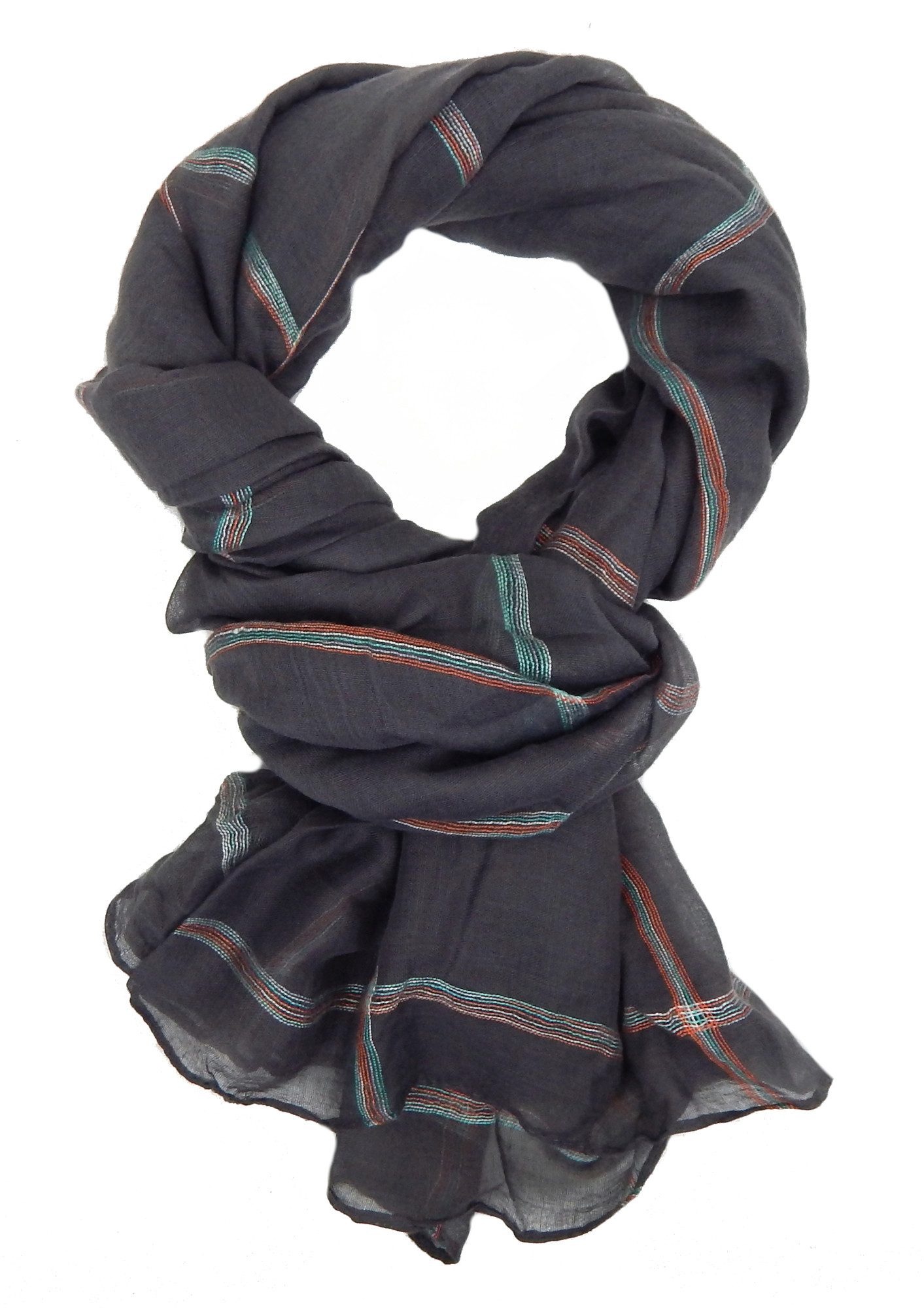 Ella Jonte Modeschal, leichter Schal dunkelgrau mit eingewebten bunten Stre günstig online kaufen