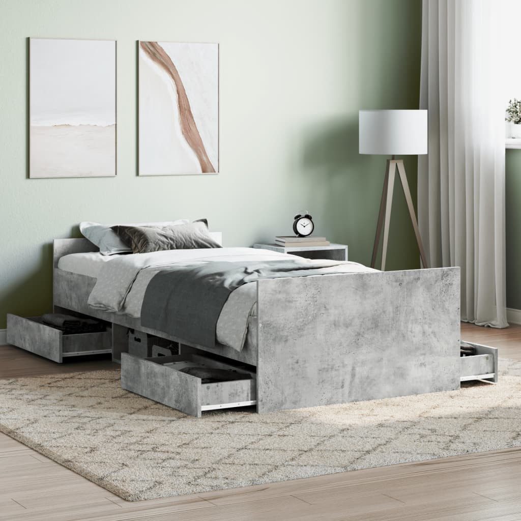 vidaXL Bett, Bettgestell mit Kopf- und Fußteil Betongrau 100x200 cm günstig online kaufen