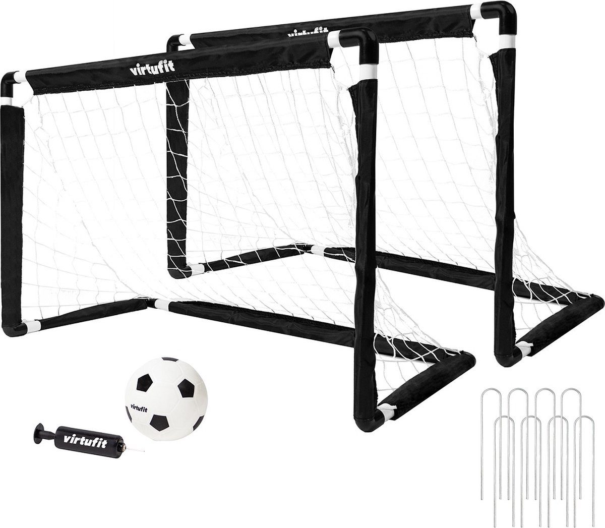 VirtuFit Fußballtor VirtuFit Kinder Fußballtore Set 2 Tore mit 2 Bällen Pumpe 92 x 64 cm