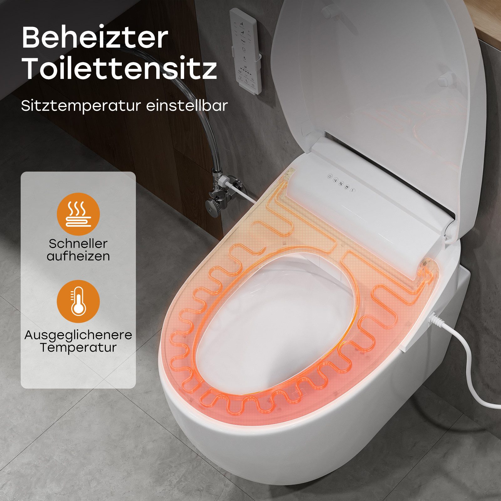 HOROW Dusch-WC-Sitz Bidet Dusch WC Aufsatz, Elektrischer Bidet Sitz mit Fernbedienung (Toilettendeckel mit Bidet) – Bild 5 von 5