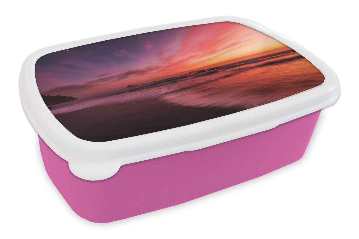 MuchoWow Lunchbox Strand - Meer - Natur - Abend, Kunststoff, (2-tlg), Brotbox für Erwachsene, Brotdose Kinder, Snackbox, Mädchen, Kunststoff rosa