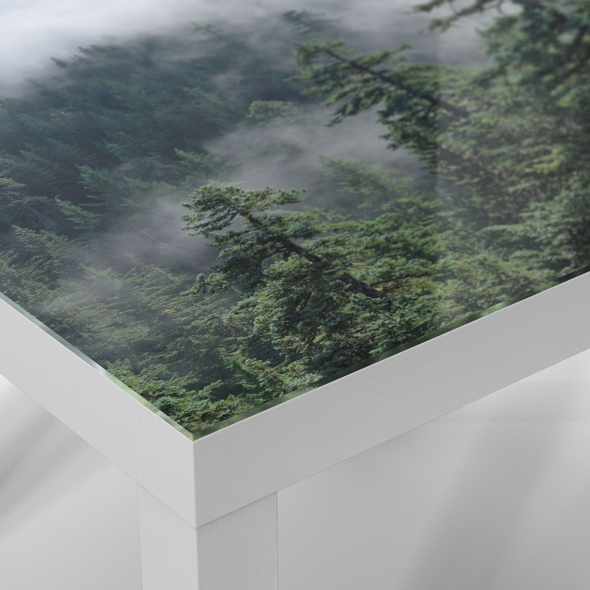 Beistelltisch Nebel', DEQORI Weiß 'Tannenspitzen Couchtisch im Glastisch Glas modern