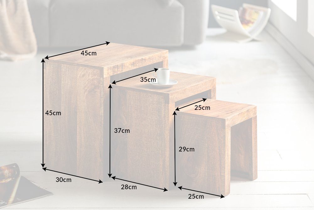 riess-ambiente Beistelltisch MAKASSAR 45cm natur - Mangoholz, Massivholz, Handarbeit, variabel (Set, 3-St), frei stellbare Couchtische - ideal für Wohnzimmer., TV-Ecke oder Lofts