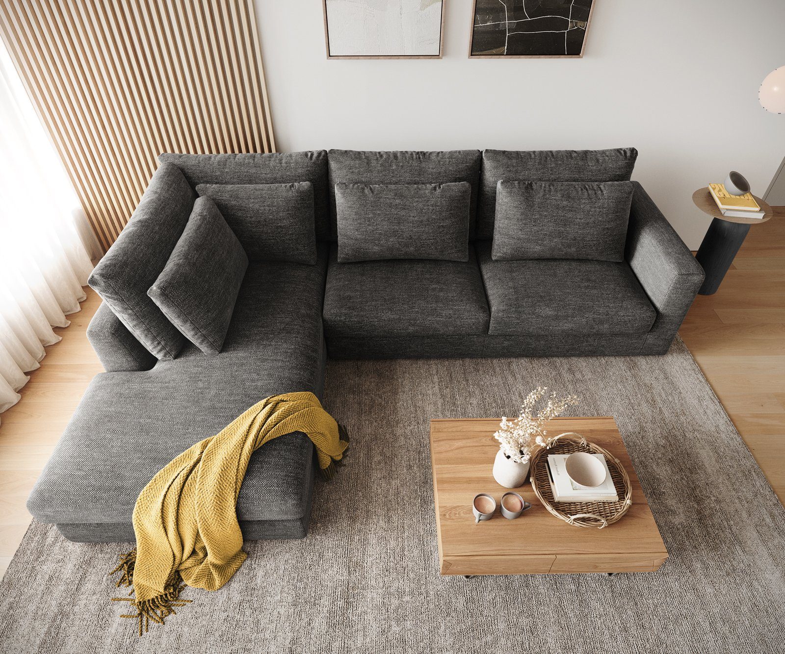 DELIFE Ecksofa Isla, Chenille Anthrazit 330x225 cm Ottomane links