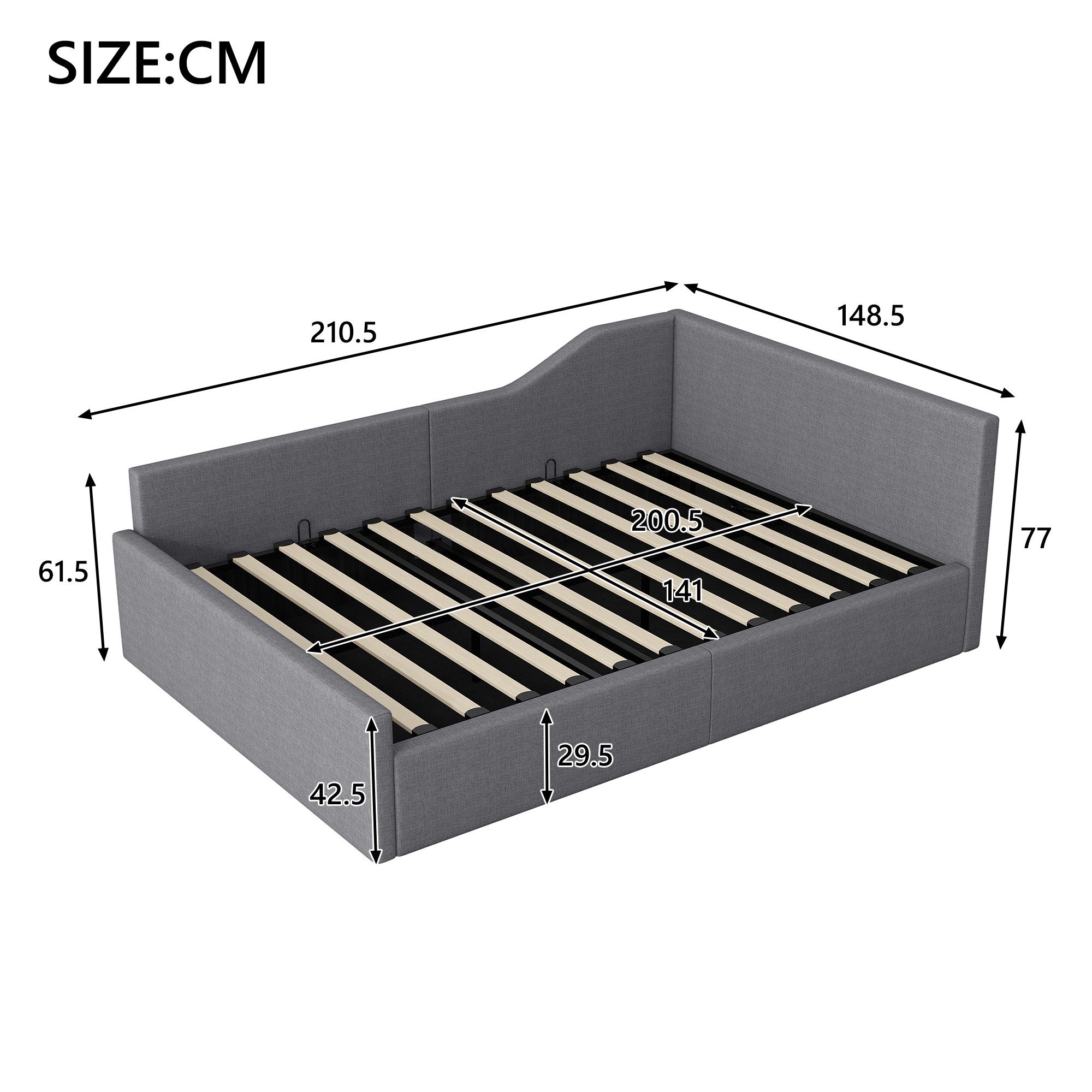 i@home Daybett Gepolstertes 140x200 Tagesbett mit Stauraum darunter, Grau/B günstig online kaufen