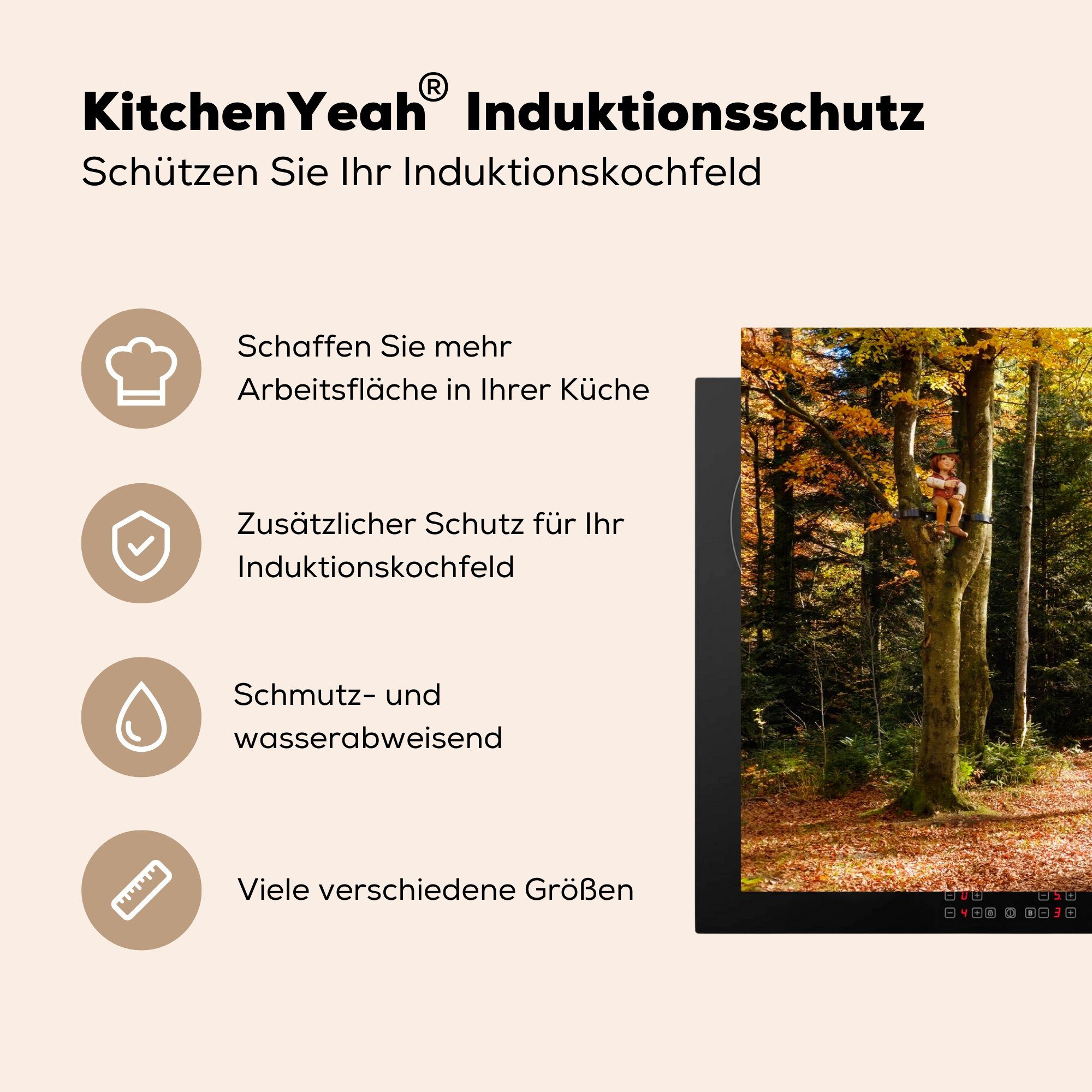 MuchoWow Herdblende-/Abdeckplatte Waldlehrpfad Wald, für Induktionskochfeld küche, Vinyl, (1 Ceranfeldabdeckung Schutz tlg), Bayerischer cm, im 81x52 Nationalpark die