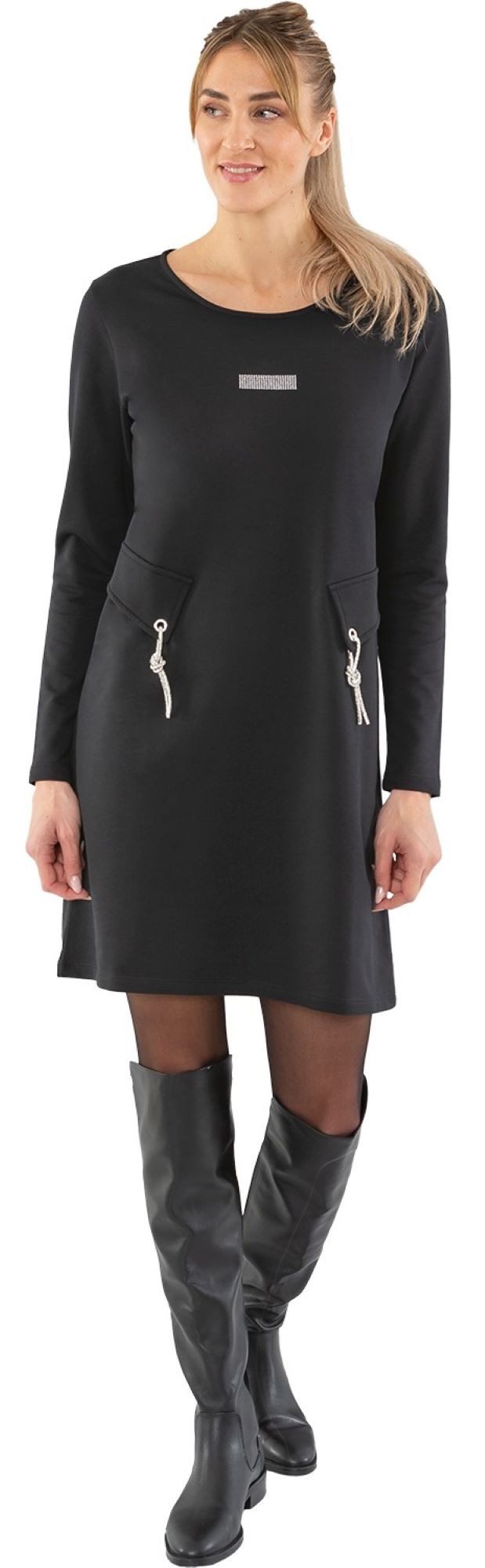 Estefania for woman Sweatkleid 193-5102, Kleid mit Strassbesetzten Zierkord günstig online kaufen