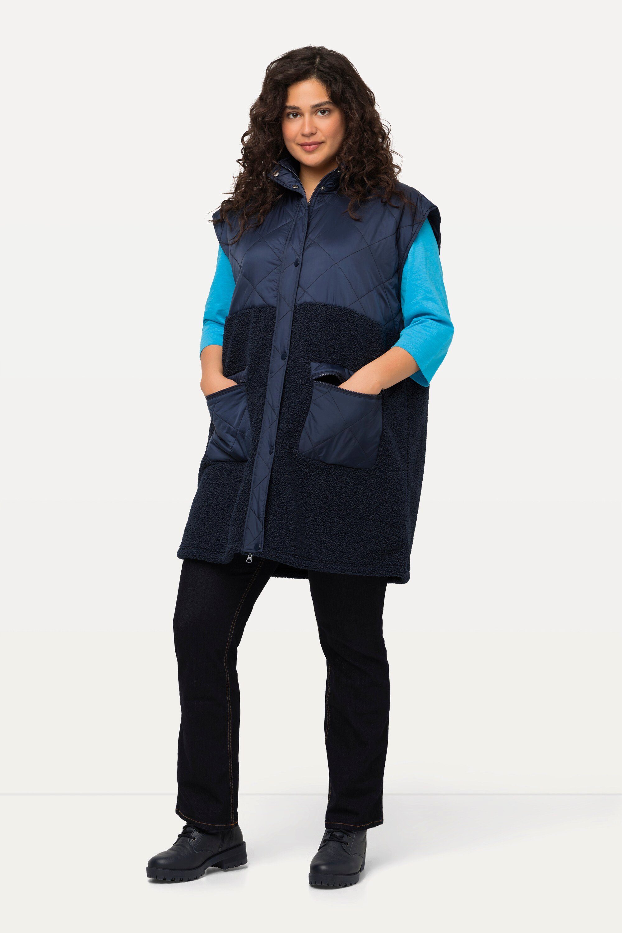 Ulla Popken Longweste Teddyweste Teddyfleece Stehkragen günstig online kaufen