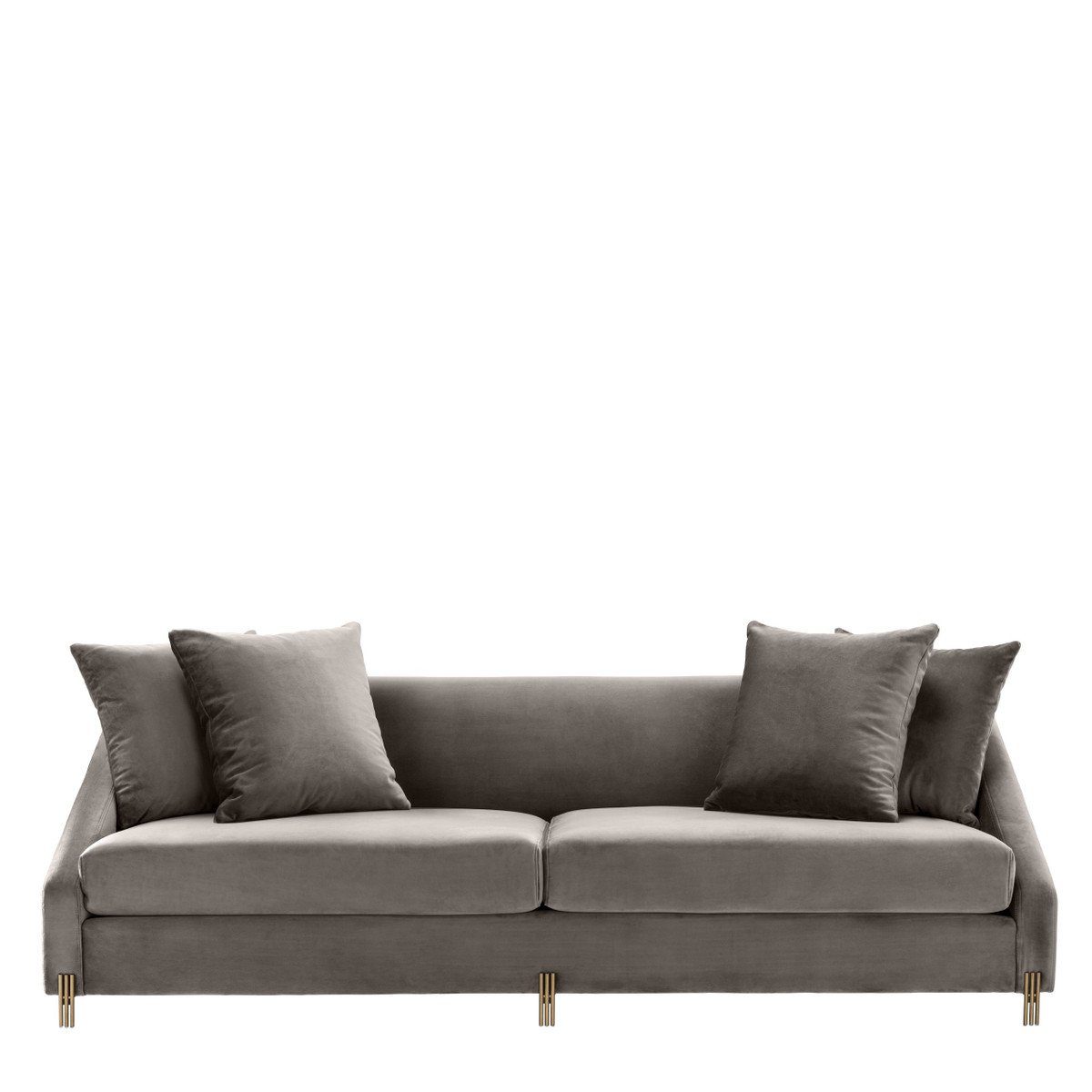 Casa Padrino Loungesofa Luxus mit Samtsofa 73 4 / Möbel - Wohnzimmer Grau Kissen 94 x cm Sofa x 223 H. Messingfarben Luxus 