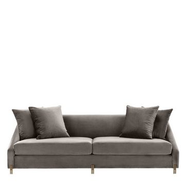 Casa Padrino Loungesofa Luxus Samtsofa Grau / Messingfarben 223 x 94 x H. 73 cm - Wohnzimmer Sofa mit 4 Kissen - Luxus Möbel