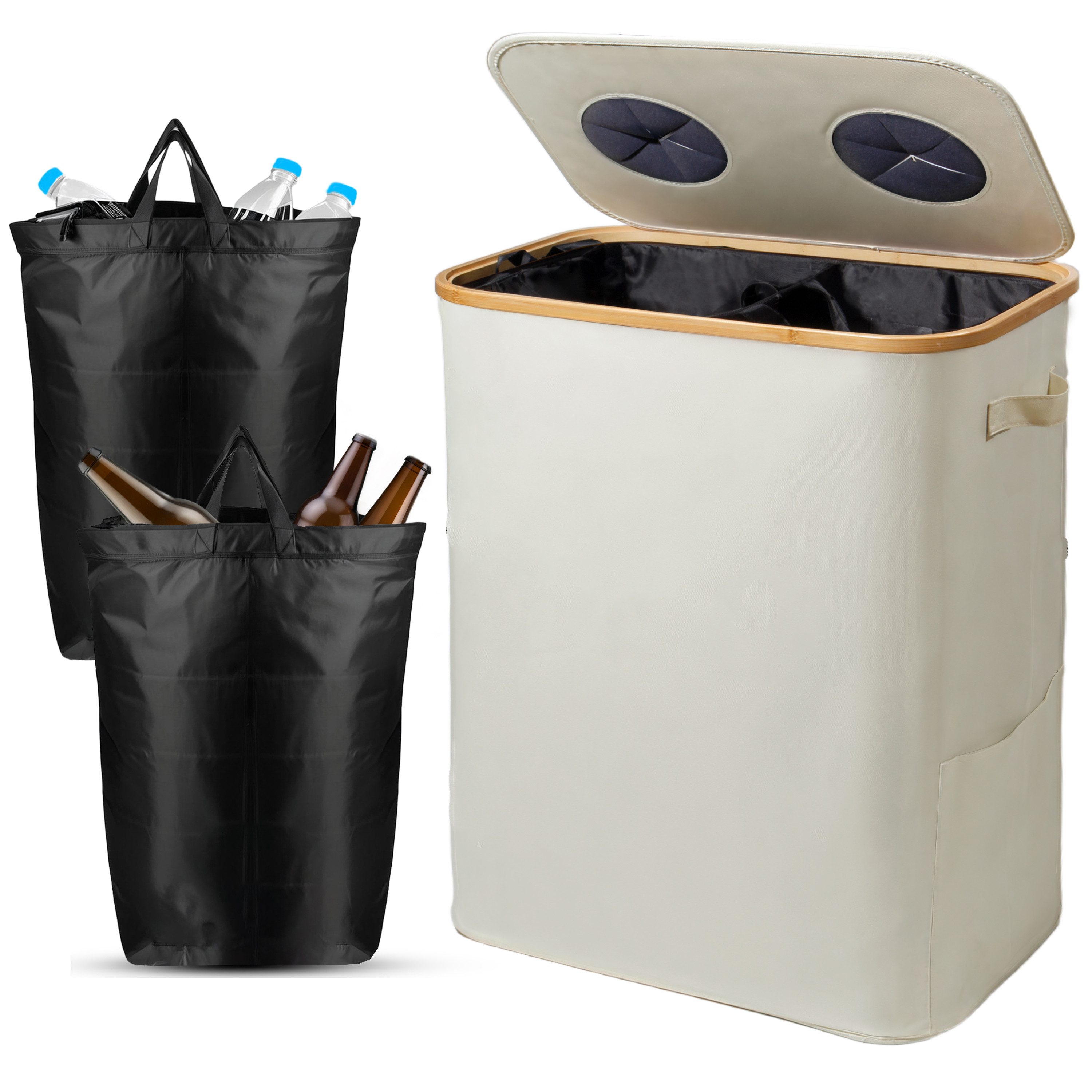 Zedelmaier Fangsack Pfandflaschen Auffangbehälter mit Deckel und XXL Tragetaschen, für Recycling, großes Fassungsvermögen für die Сховища, 140 l