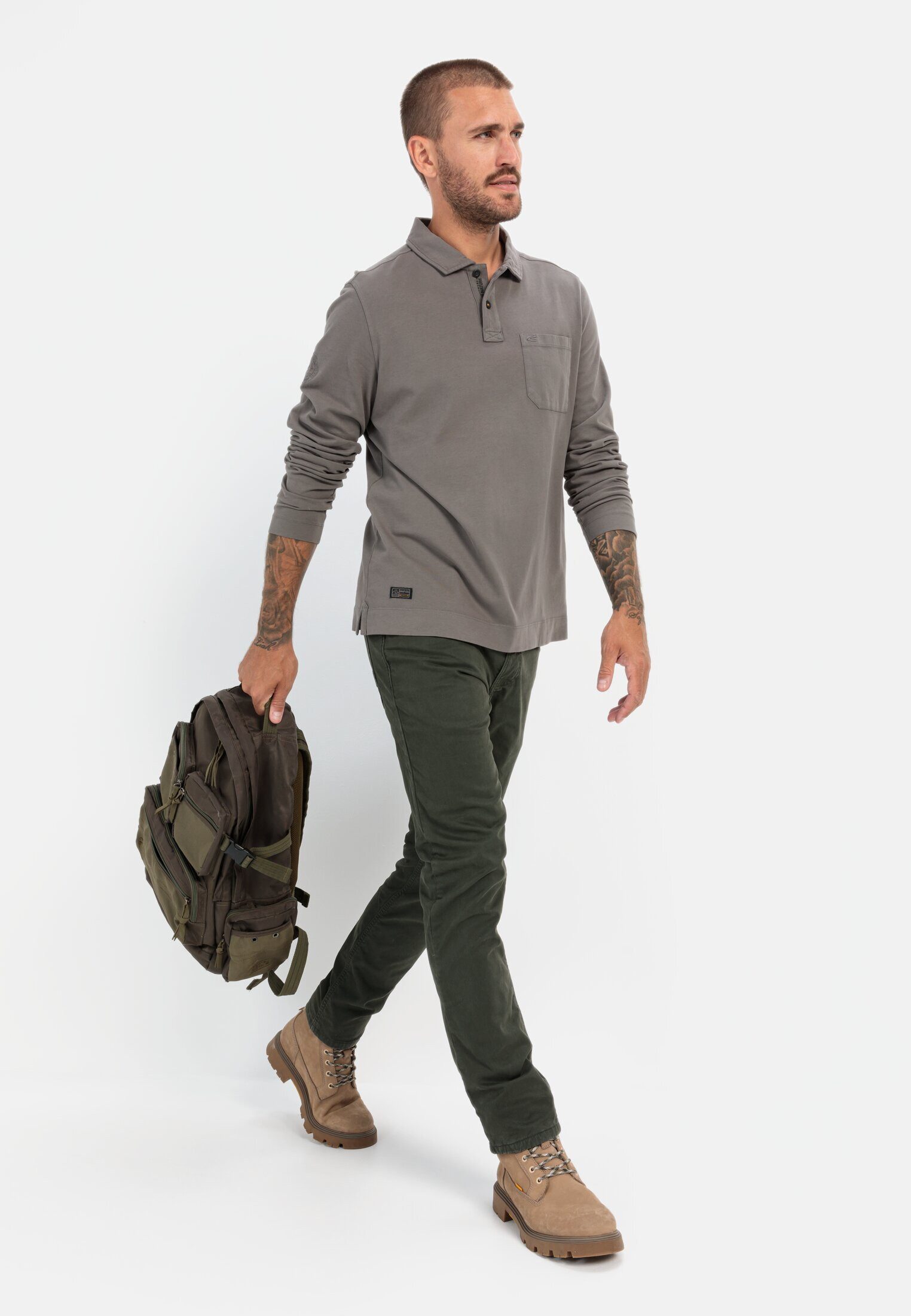 camel active Poloshirt aus zertifiziertem Organic Cotton Shirts_Langarm-Poloshirt