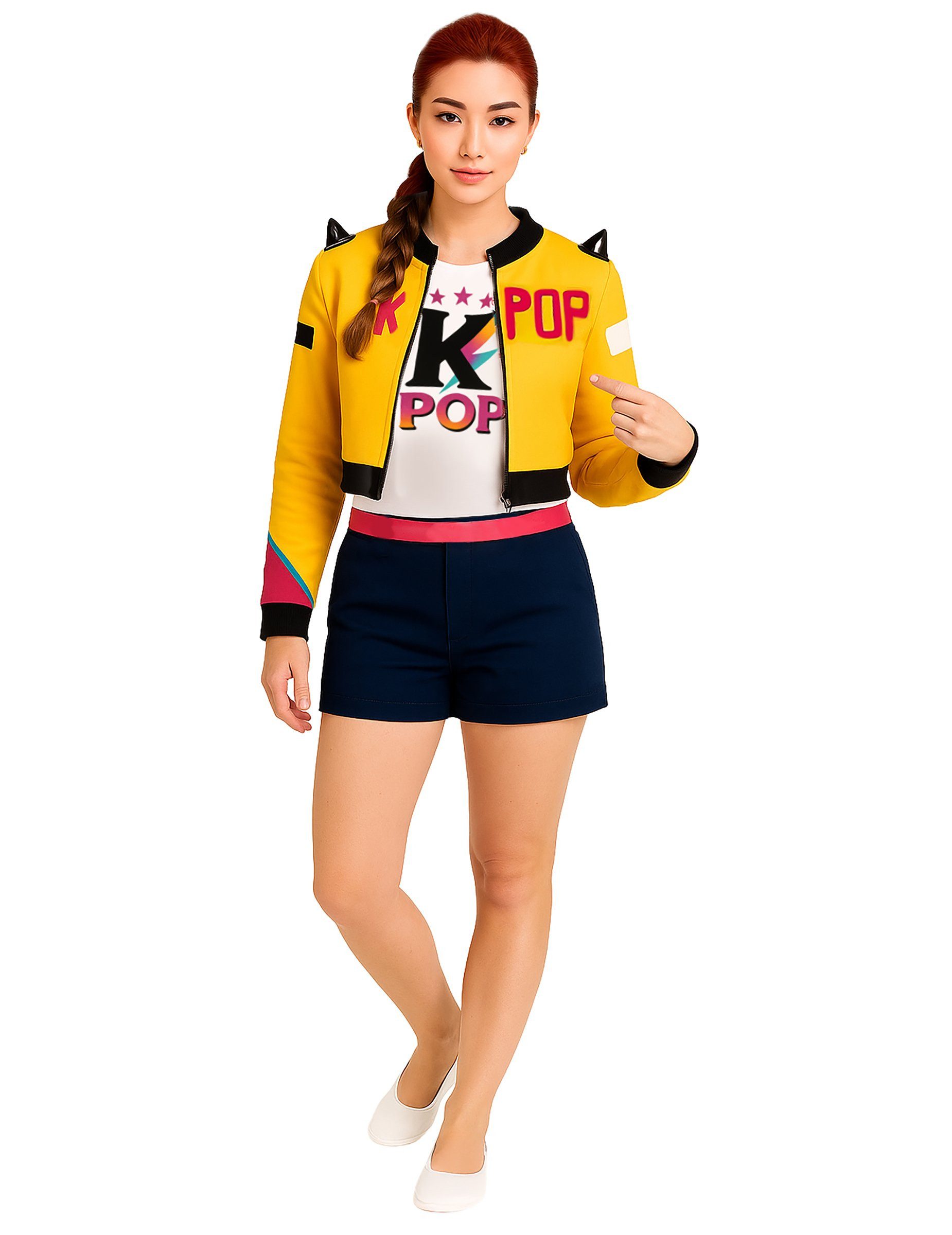 Fiestas Guirca Kostüm Kpop Sängerin Kostüm für Damen gelb-blau