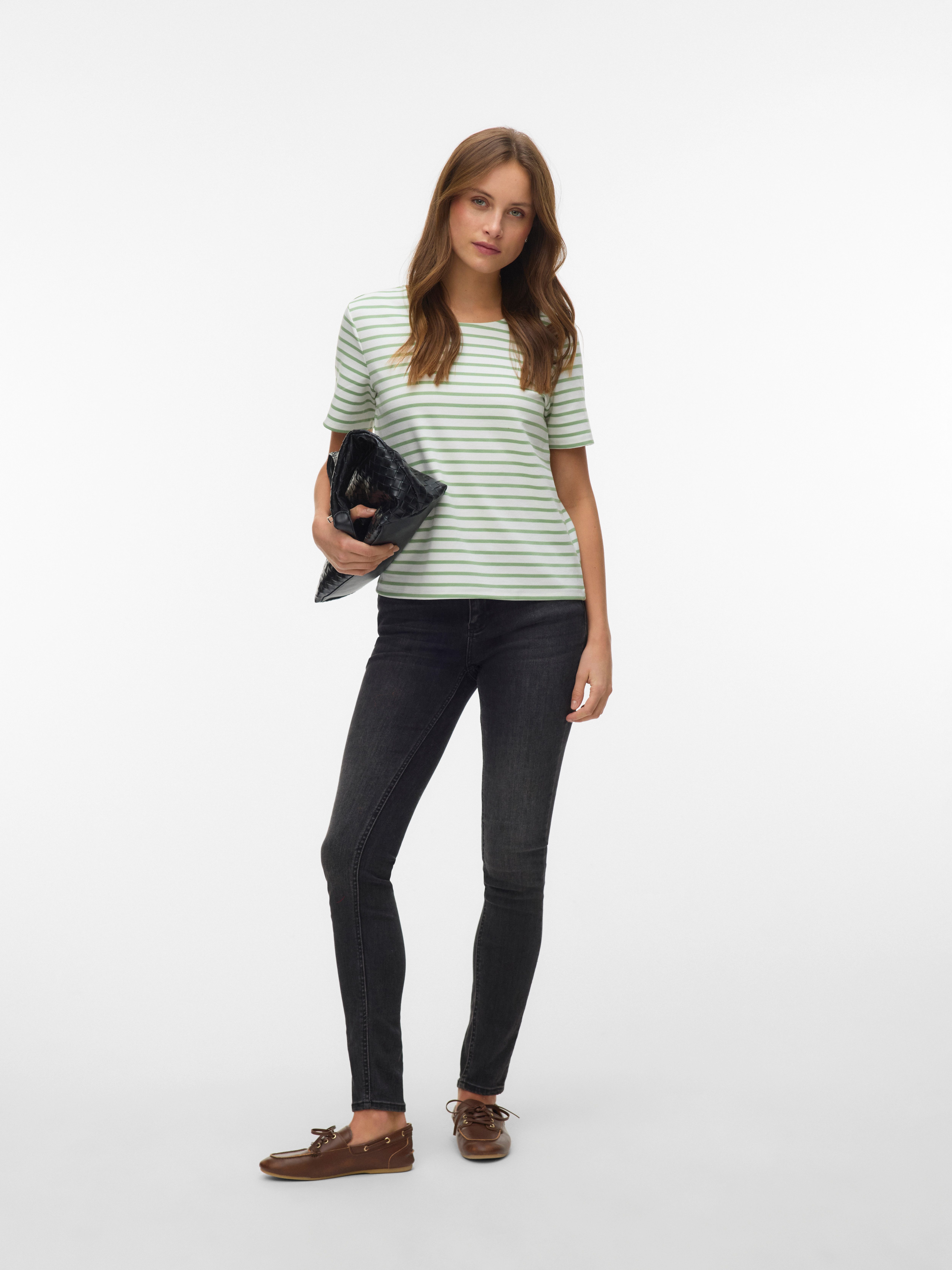 Vero Moda Rundhalsshirt VMABBY SS ZIP TOP JRS NOOS Materialmix, regular fit – Bild 4 von 5